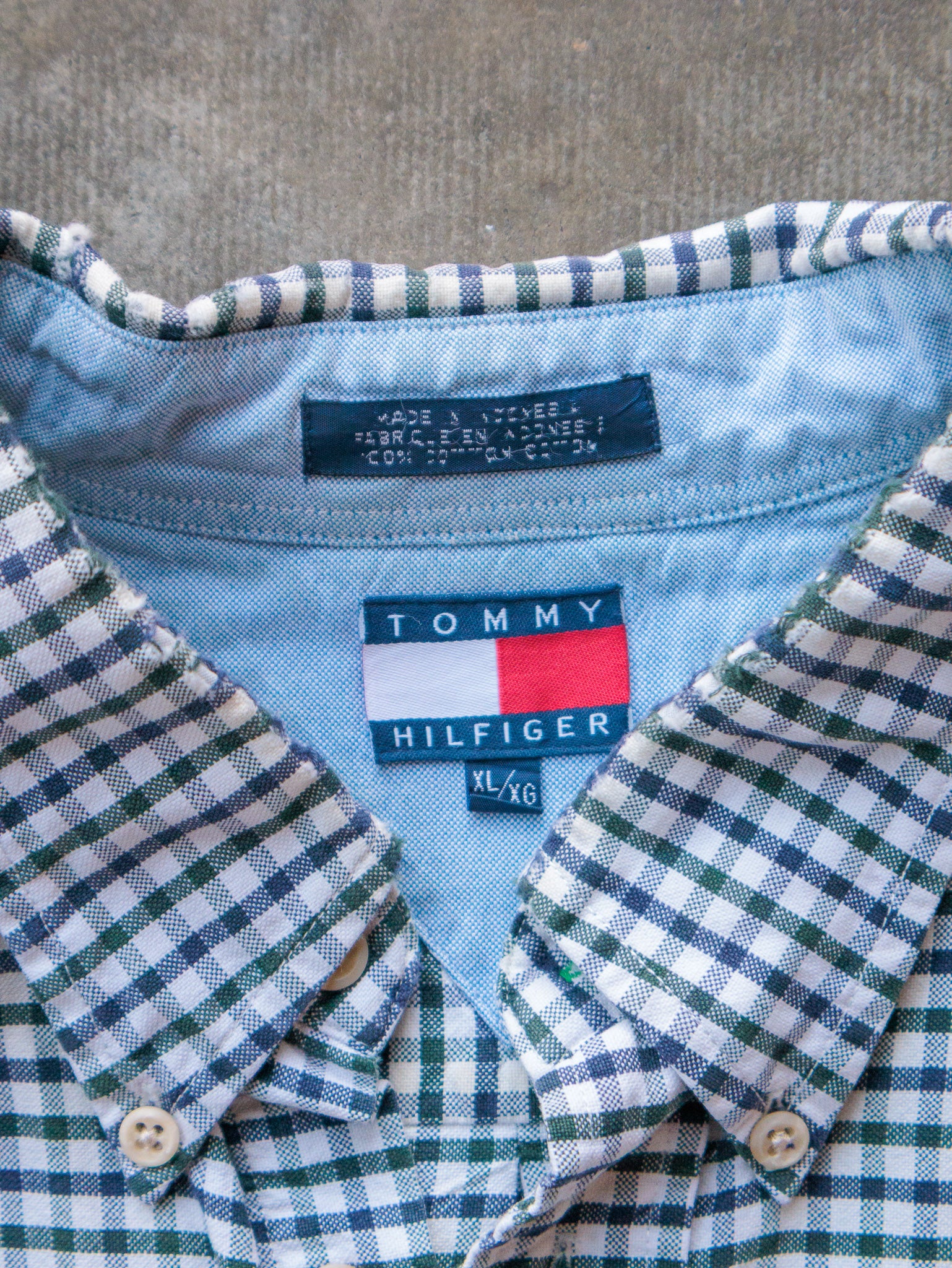 Vintage 90s Tommy Hilfiger Gingham Short Sleeve Shirt (XL)