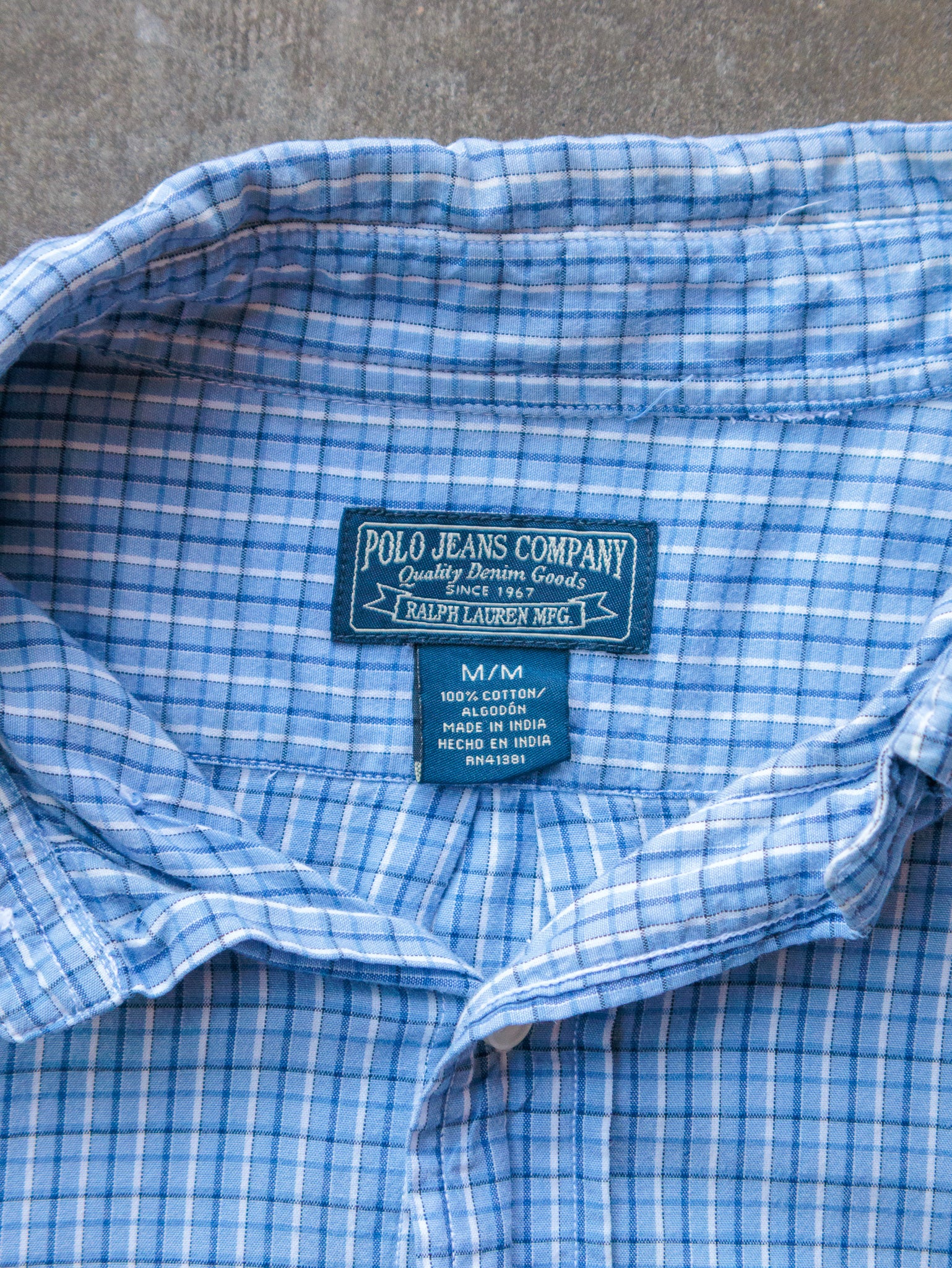 Vintage Blue Ralph Lauren Polo Plaid Short Sleeve Shirt (M)