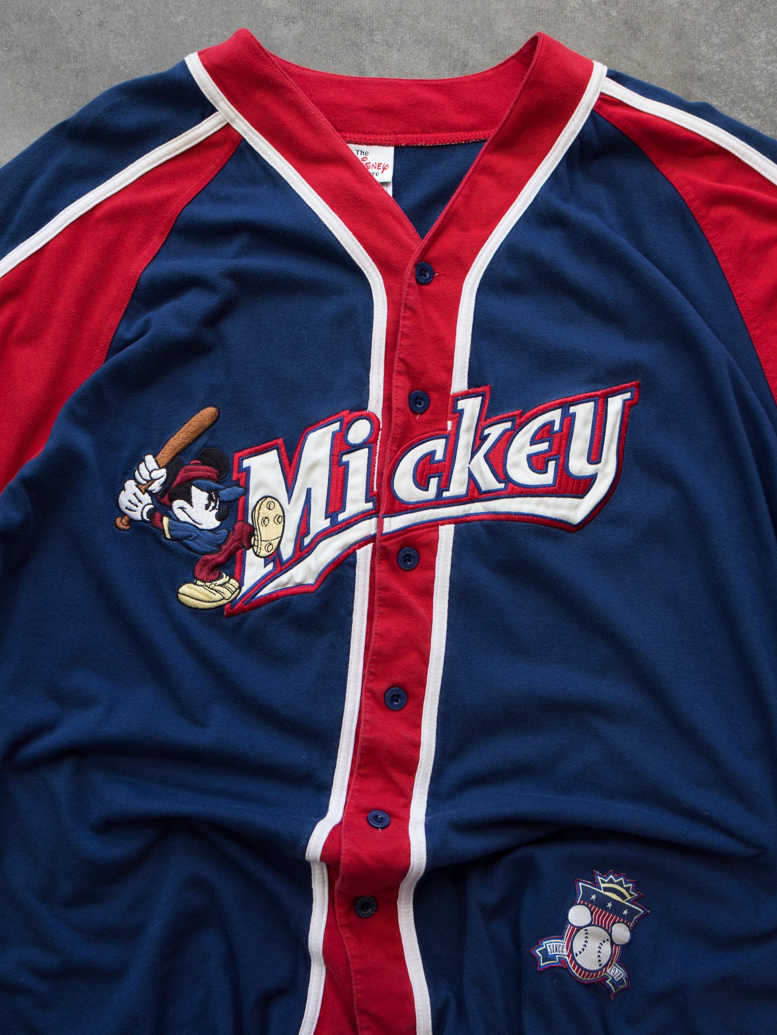Vintage Navy and Red Mickey Baseball Jersey (XL)