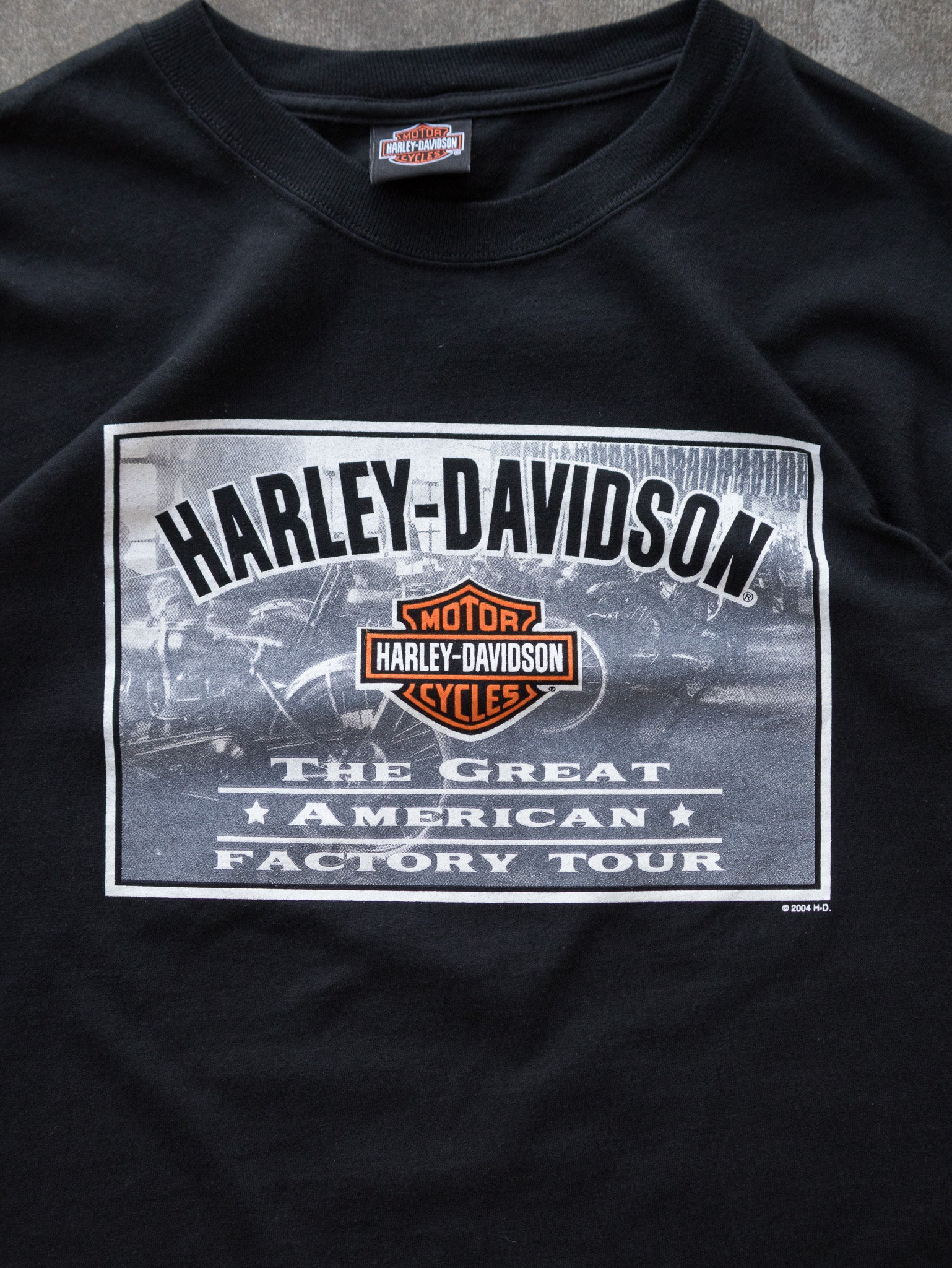 Vintage 2004 Black Harley-Davidson The Great American Factory Tour Tee (XL)