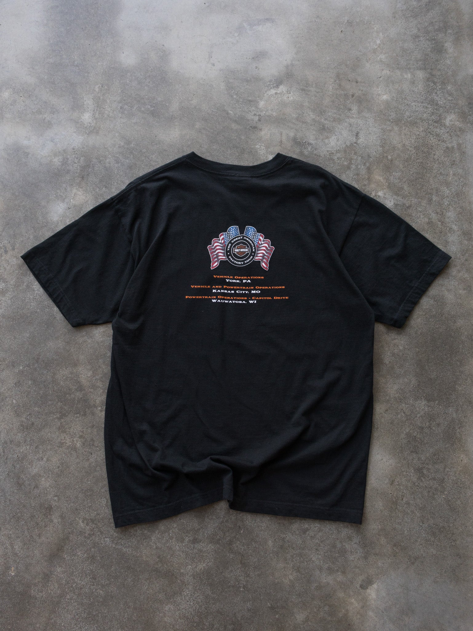 Vintage 2004 Black Harley-Davidson The Great American Factory Tour Tee (XL)