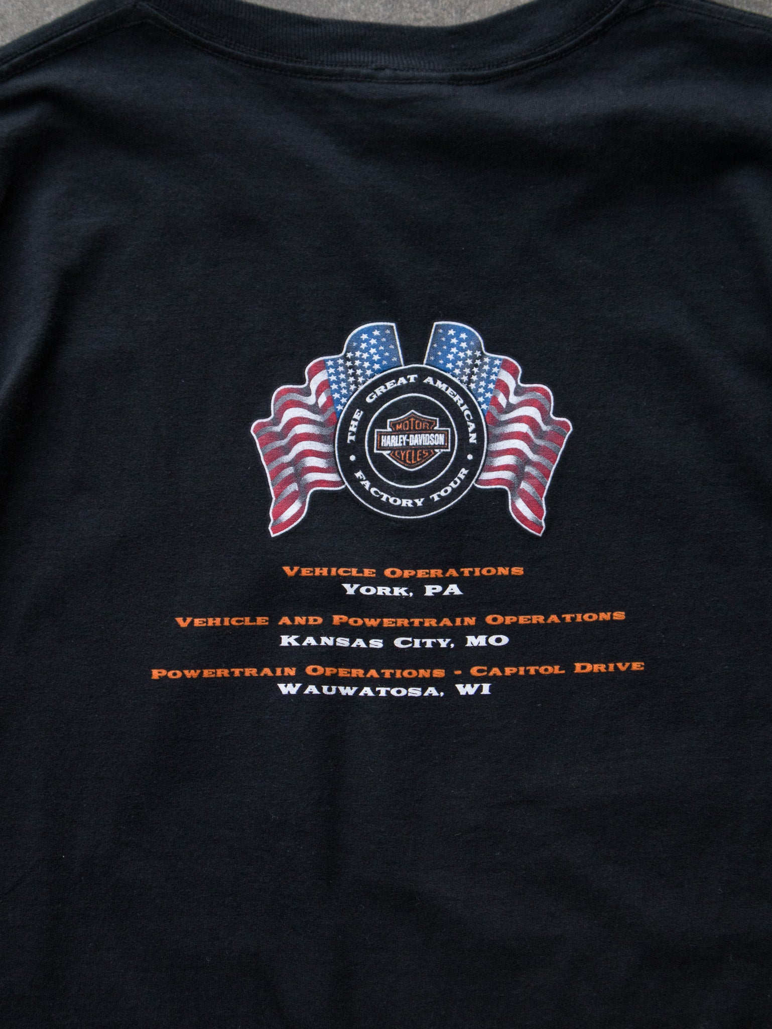 Vintage 2004 Black Harley-Davidson The Great American Factory Tour Tee (XL)