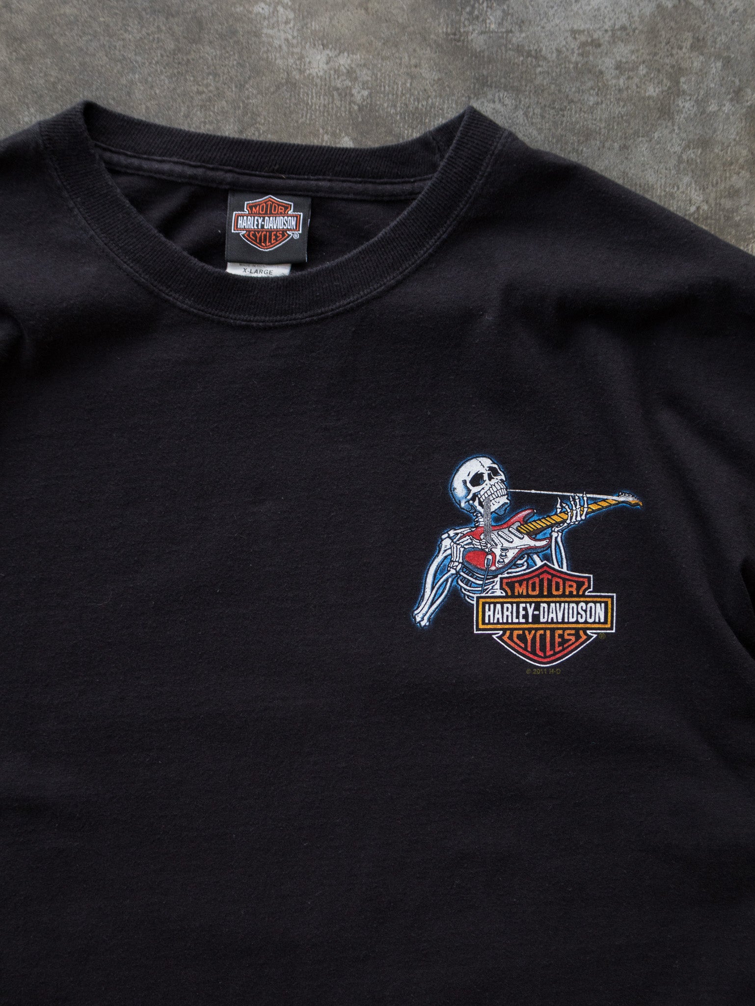 Vintage 2011 Black Chester's Reno Harley-Davidson Skeleton Tee (XL)