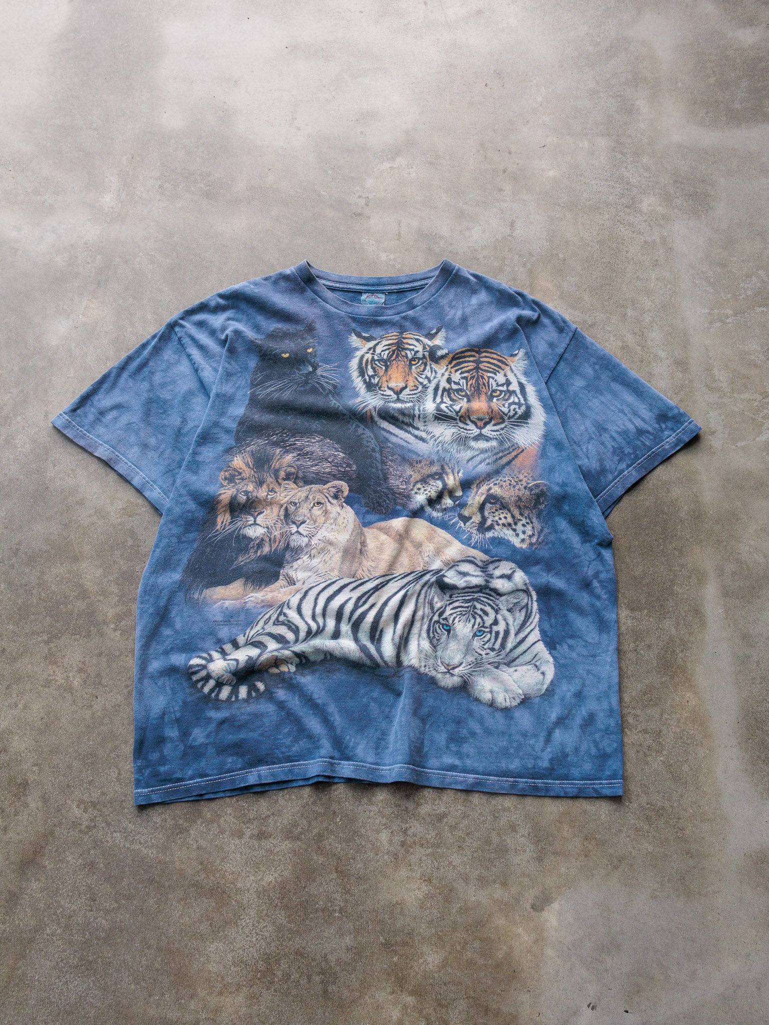Vintage 90s Blue Delta Big Cats Tie Dye Tee (L)