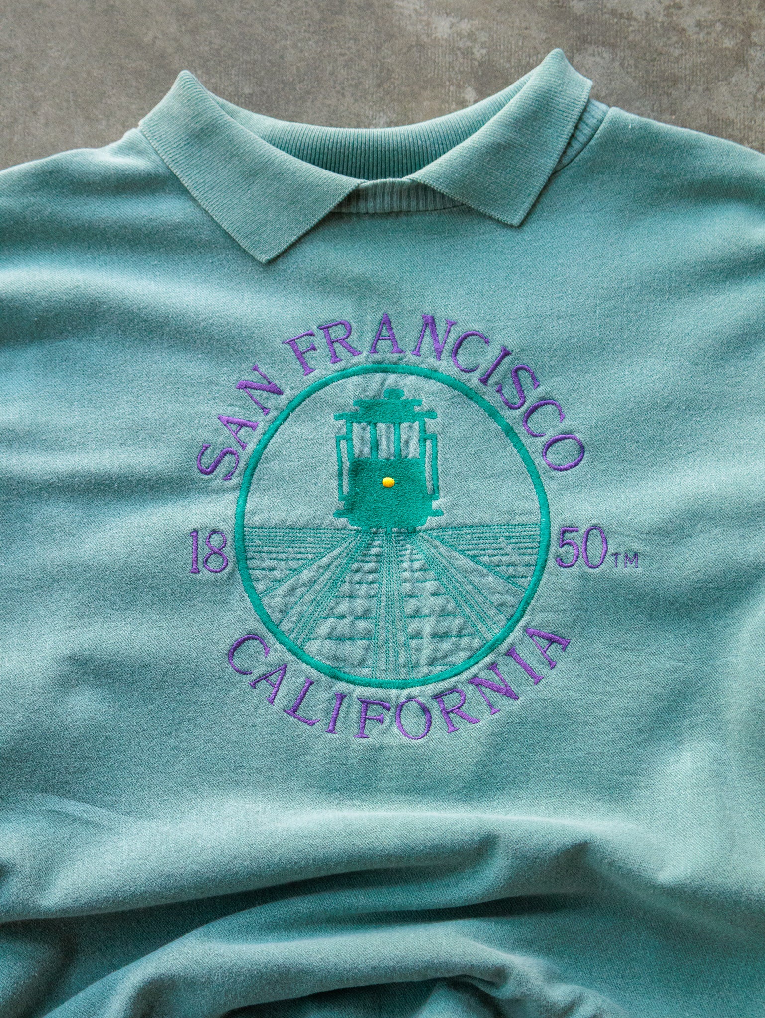 Vintage 90s Teal San Francisco California Collared Sweatshirt (XL)