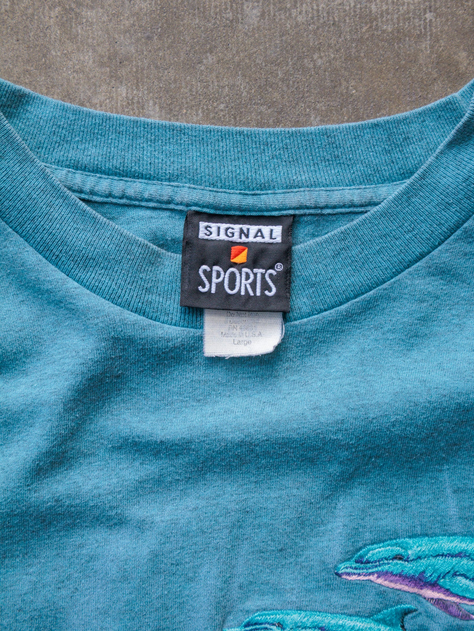 Vintage 90s Teal Embroidered Dolphins Tee (L)
