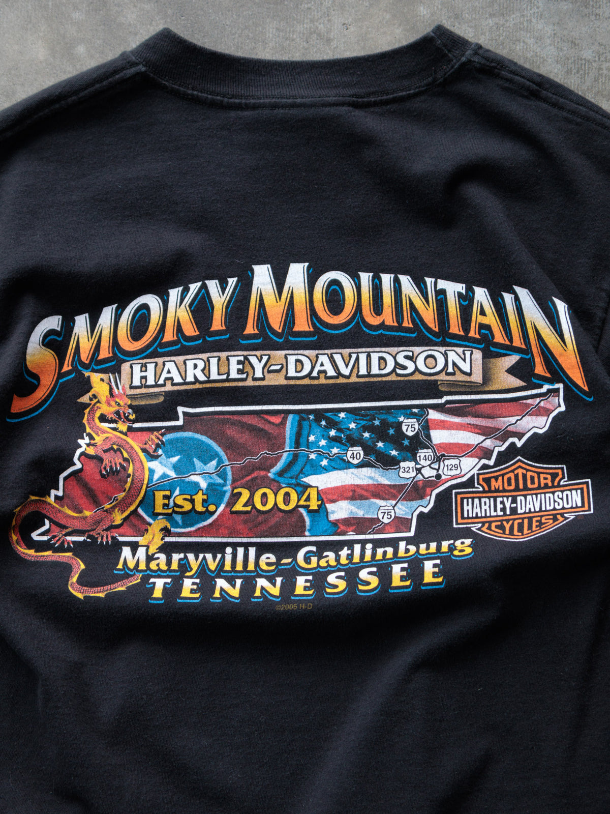 Vintage 2005 Black Harley-Davidson Maryville-Gatlinburg Tennessee Tee (S)