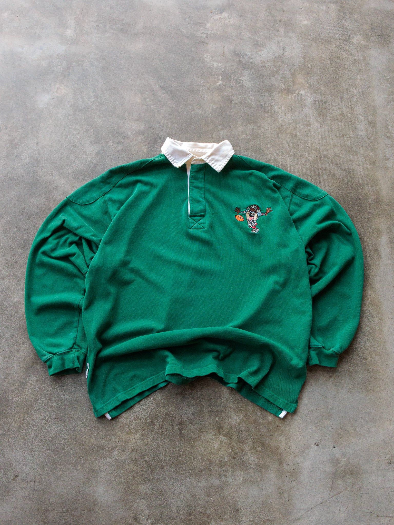 Vintage 90s Green Looney Tunes Taz Rugby Shirt (XL)