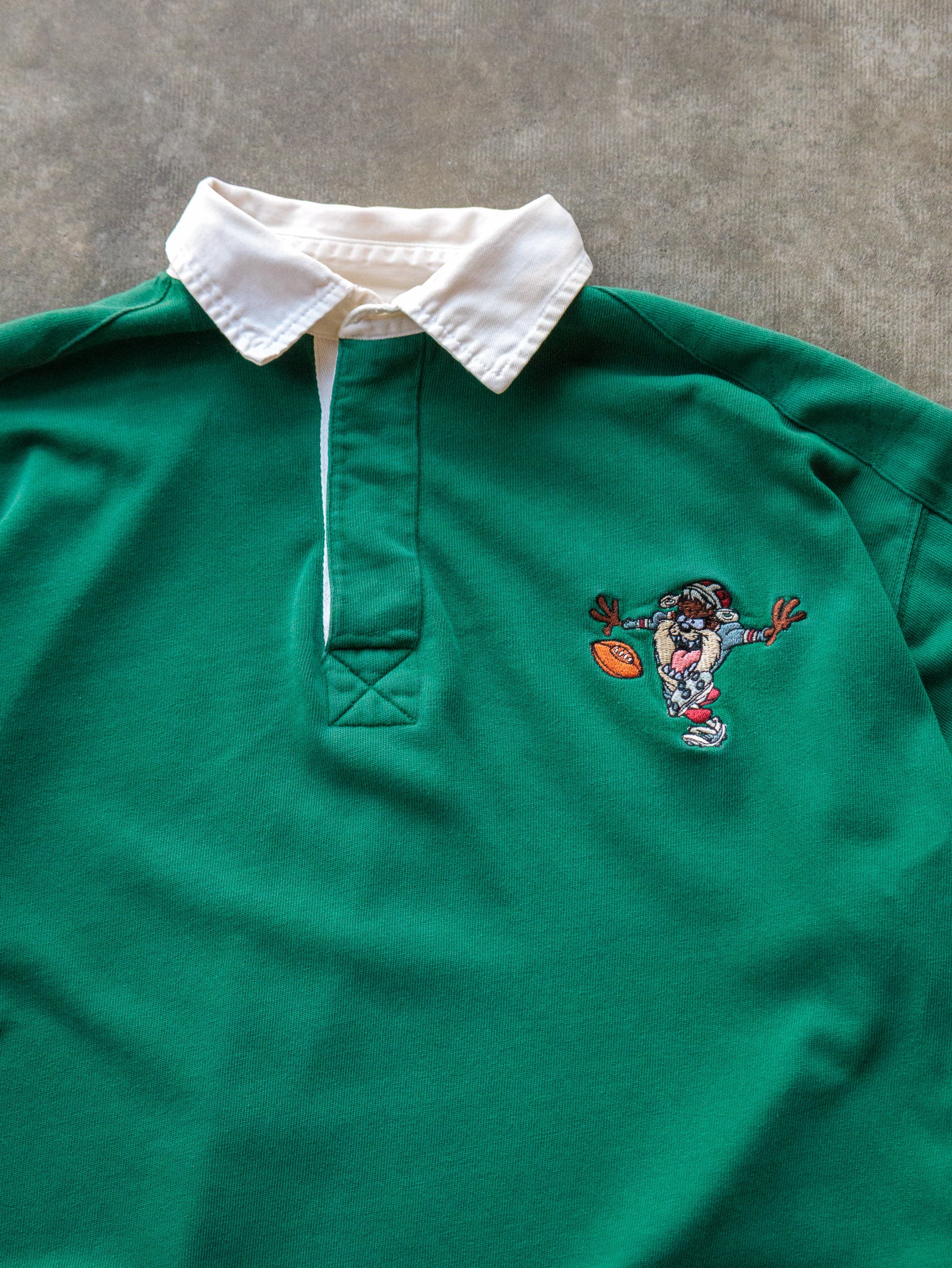 Vintage 90s Green Looney Tunes Taz Rugby Shirt (XL)