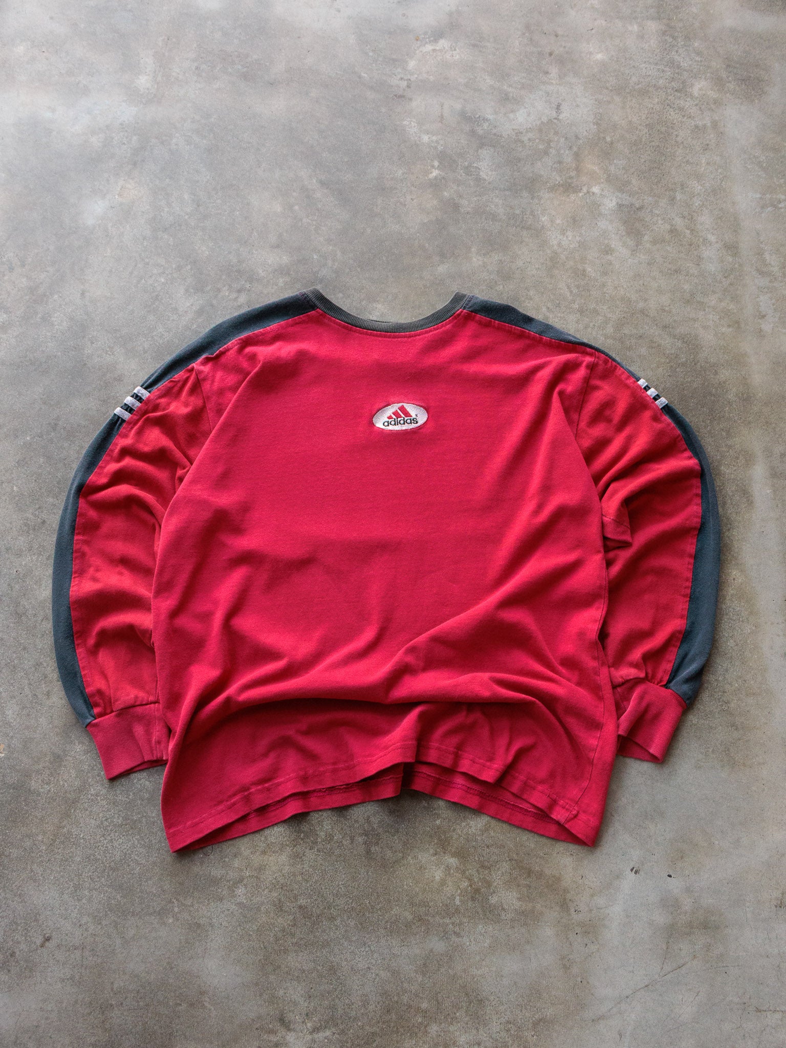 Vintage 90s Red Adidas Striped Long Sleeve (XL)