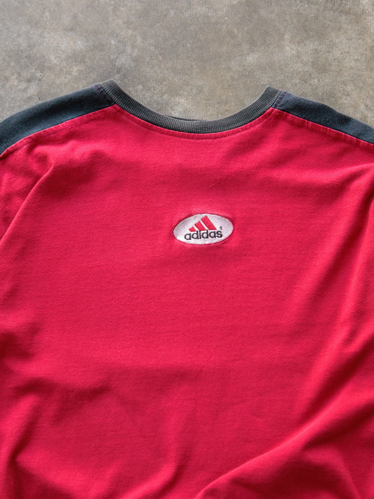 Vintage 90s Red Adidas Striped Long Sleeve (XL)
