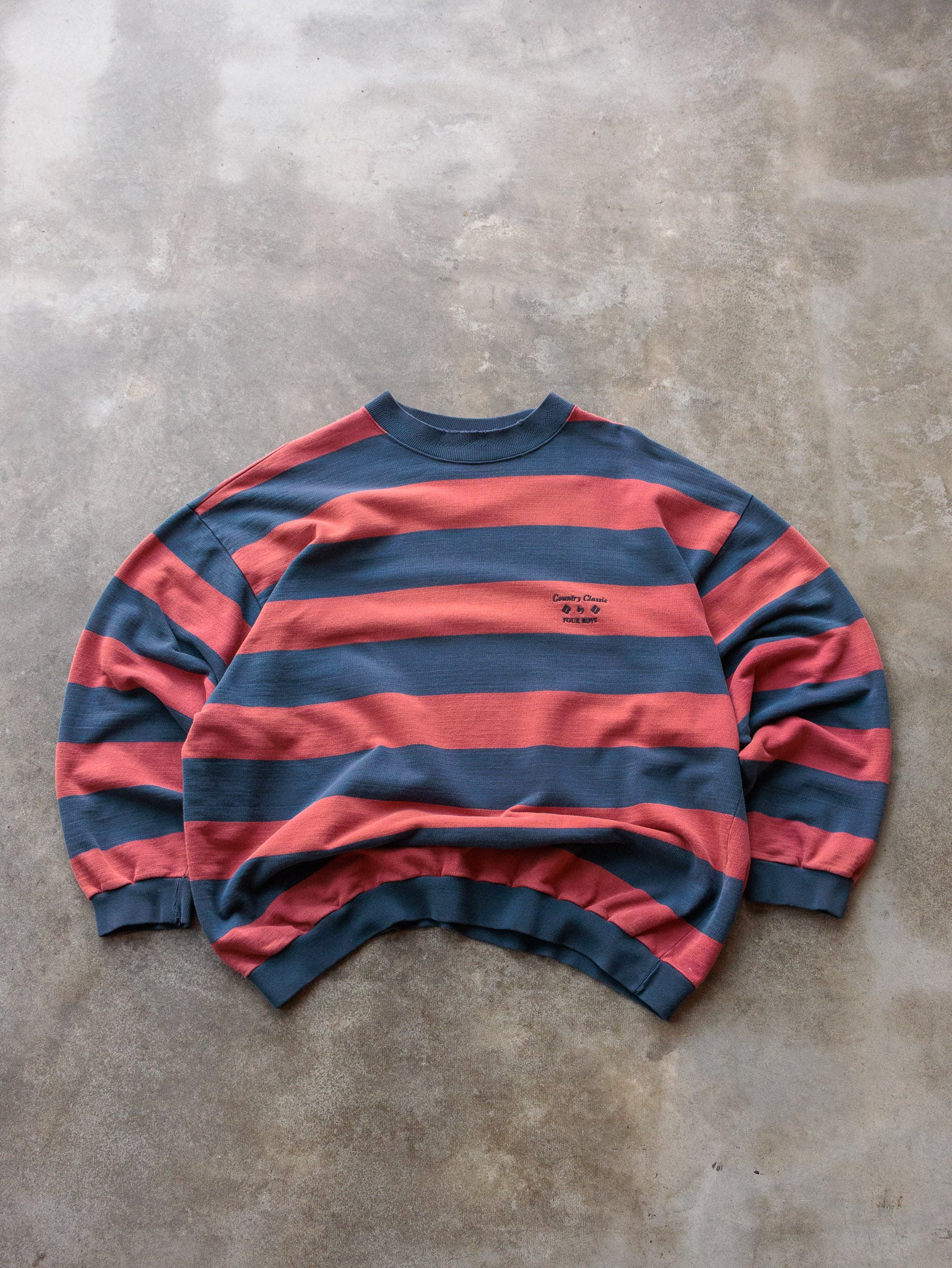 Vintage 90s Blue & Pink Four Boys Striped Sweatshirt (2XL)