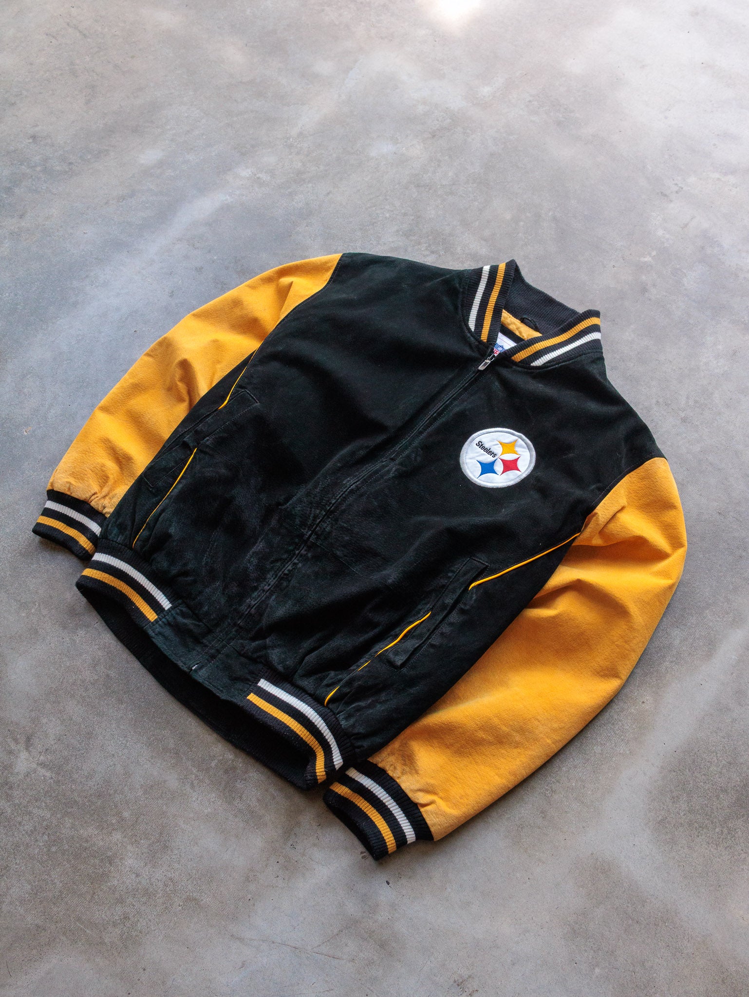 Vintage 00s Pittsburgh Steelers Suede Varsity Jacket (L)