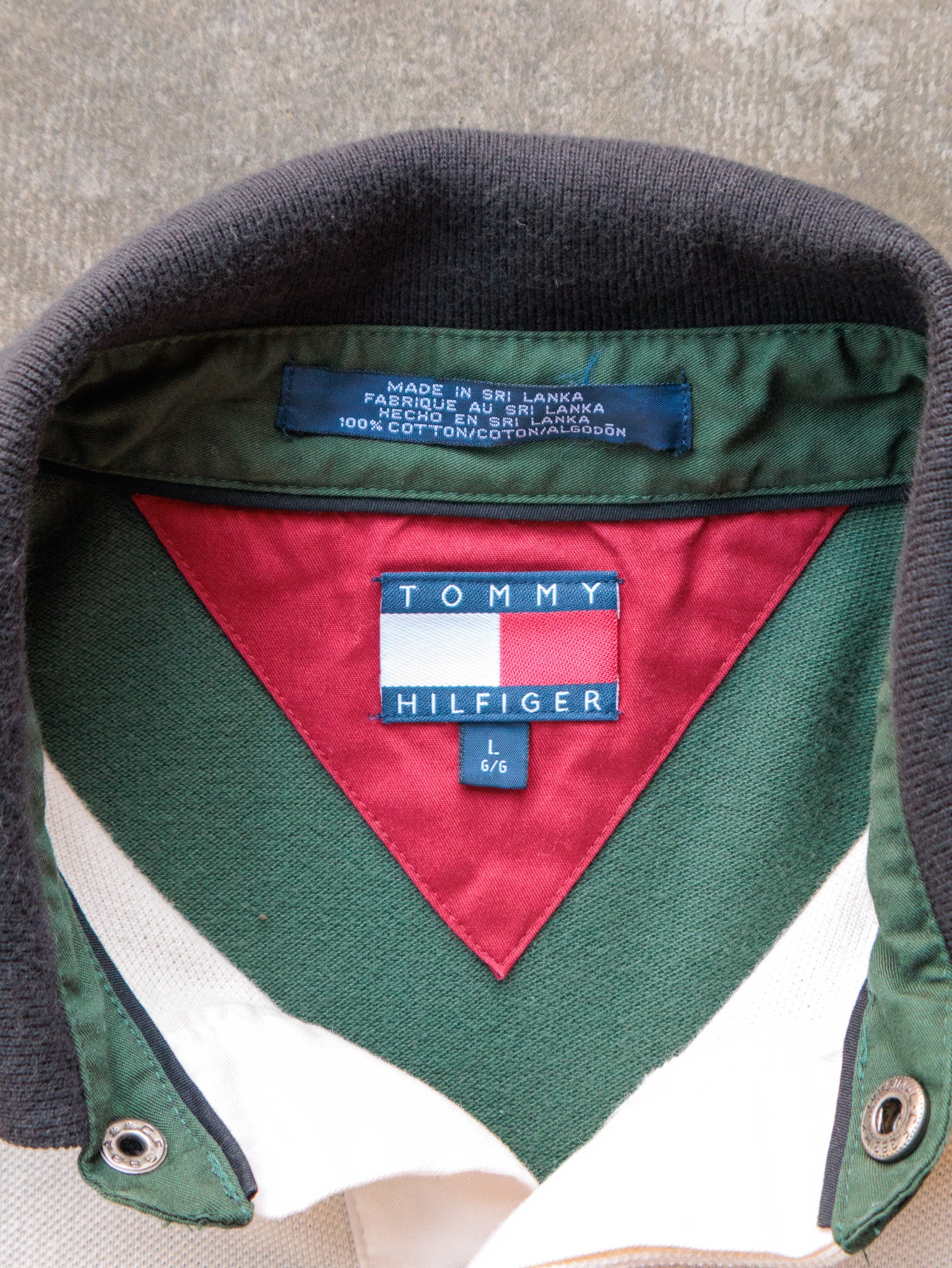 Vintage 90s Green Tommy Hilfiger Striped Long Sleeve Polo Shirt (L)