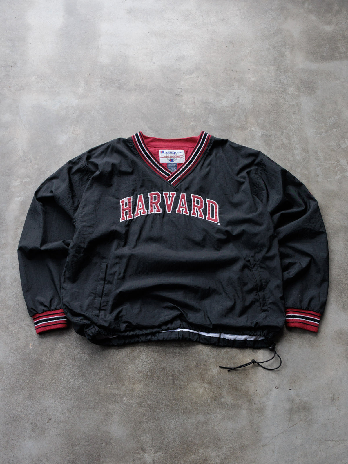 Vintage 90s Black Champion Harvard V-Neck Pullover Jacket (XL)