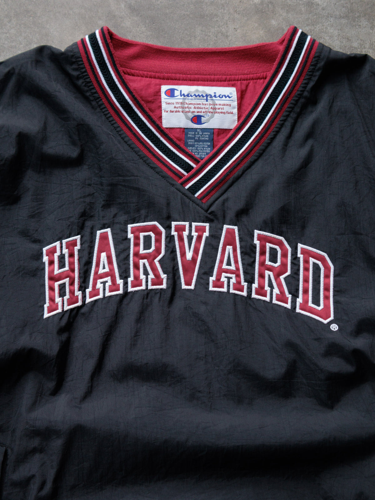 Vintage 90s Black Champion Harvard V-Neck Pullover Jacket (XL)