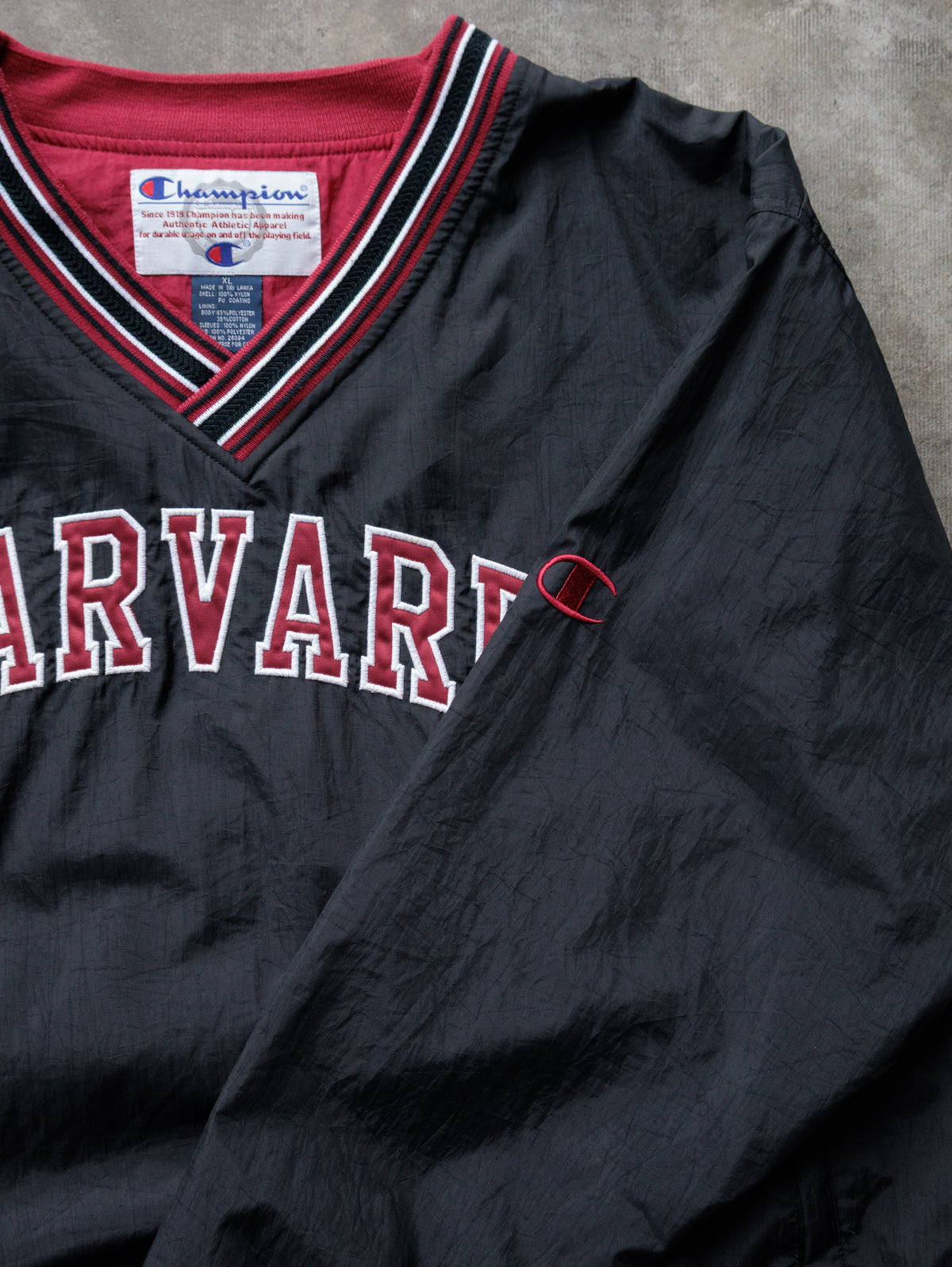Vintage 90s Black Champion Harvard V-Neck Pullover Jacket (XL)