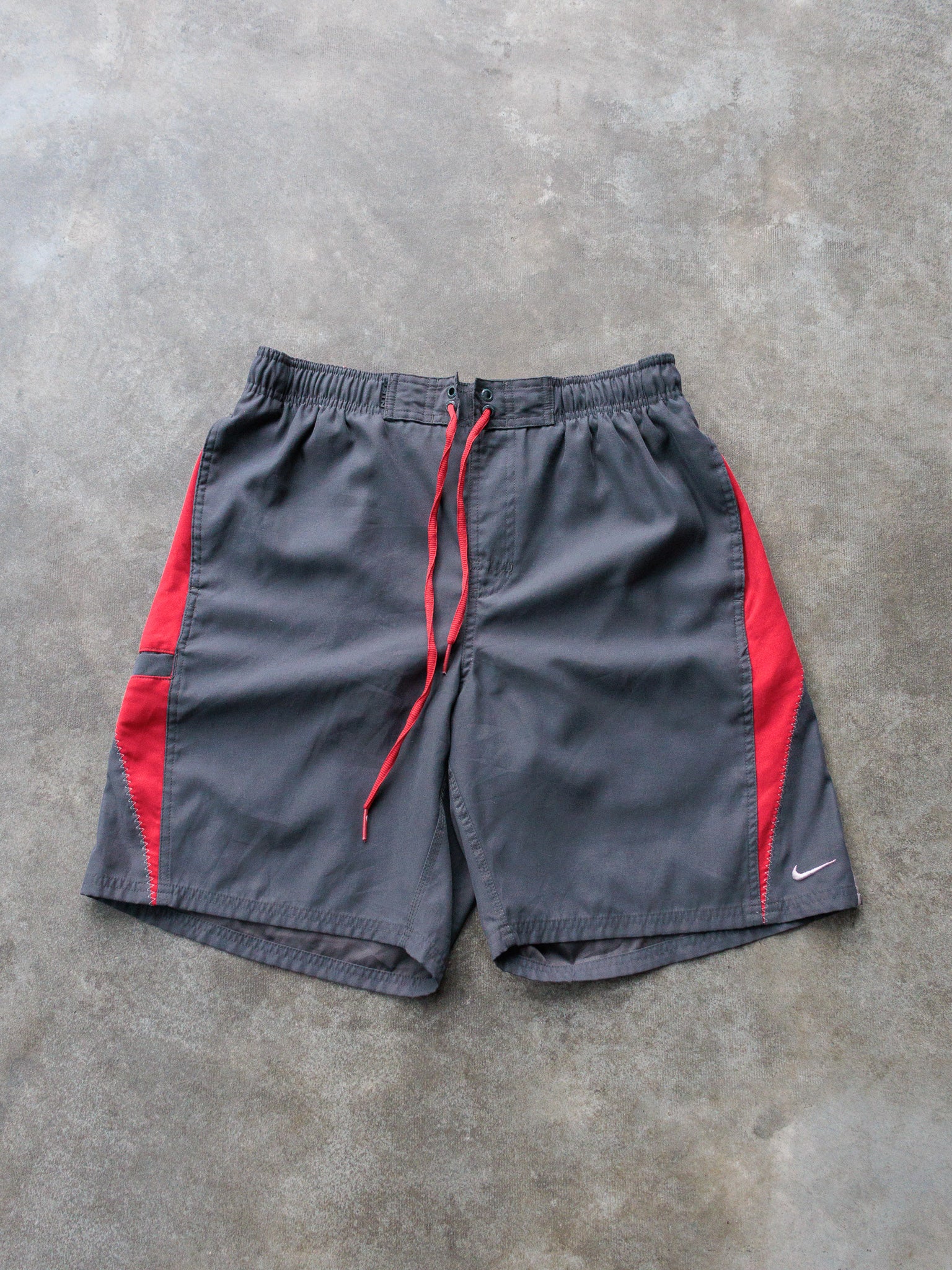 Vintage Grey & Red Nike Swim Shorts (S)