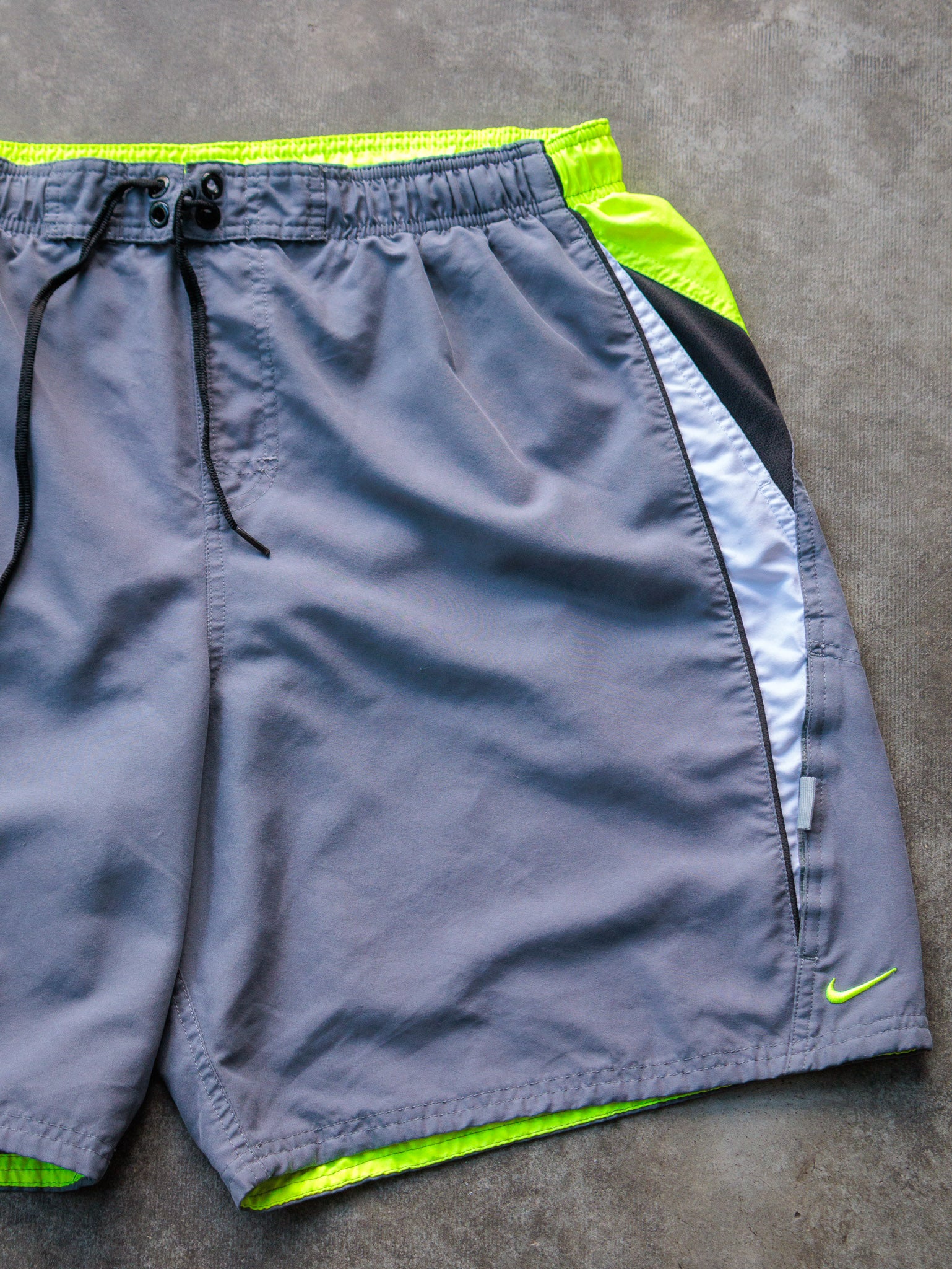 Vintage Grey & Neon Nike Swim Shorts (XL)