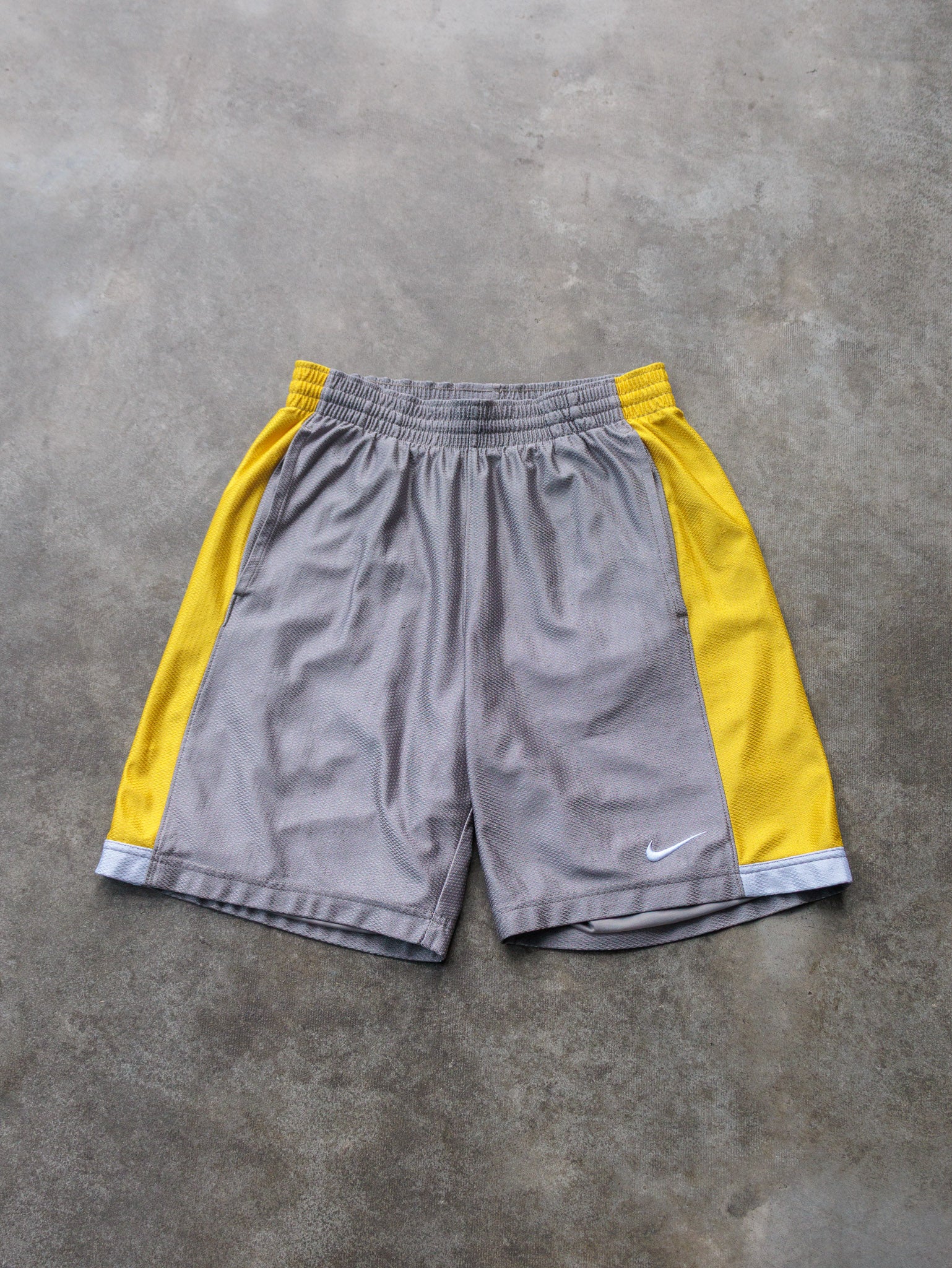 Vintage Grey & Yellow Nike Basketball Shorts (S)