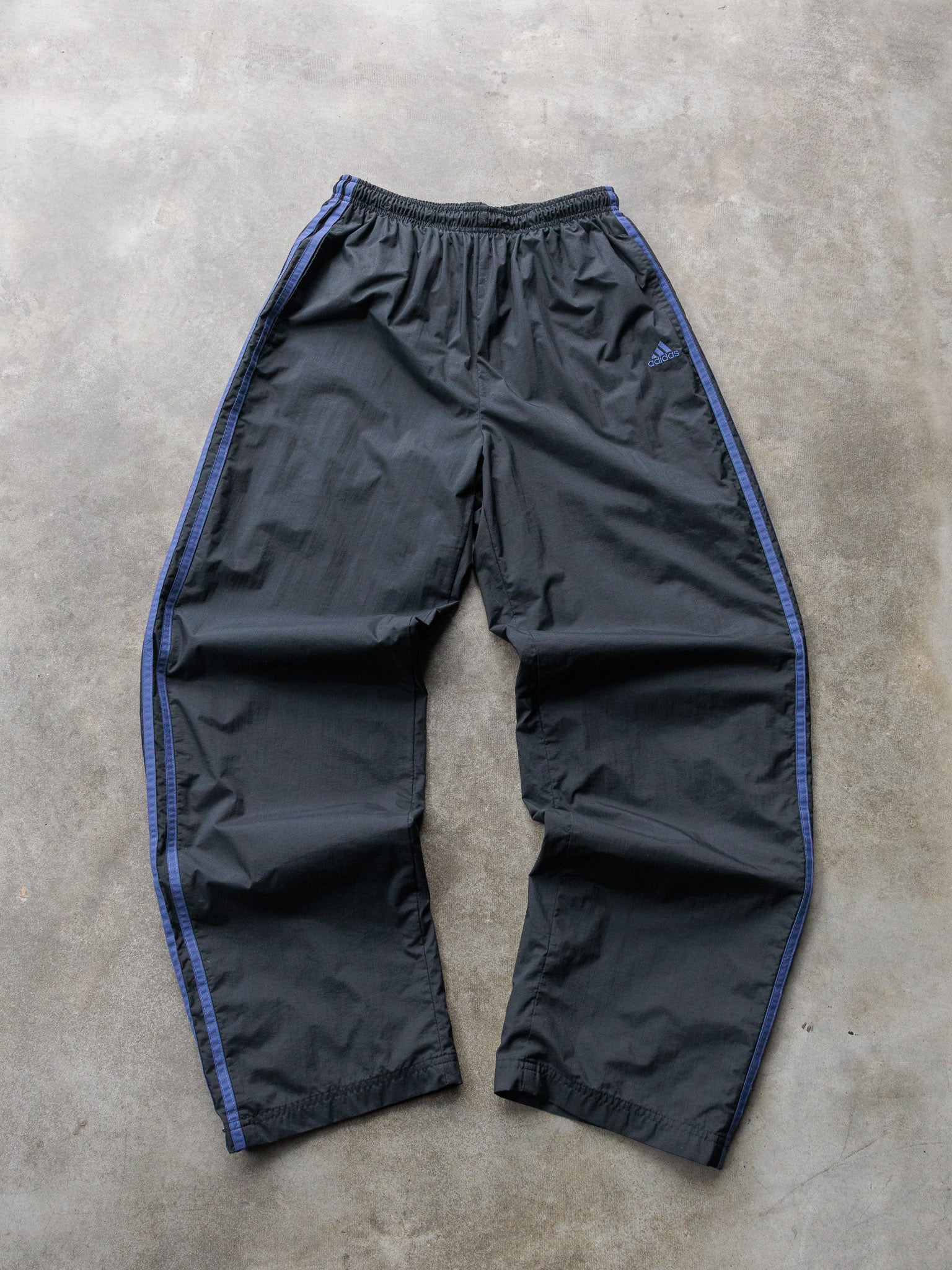 Vintage 00s Black & Blue Adidas 3 Stripe Track Pants (M)