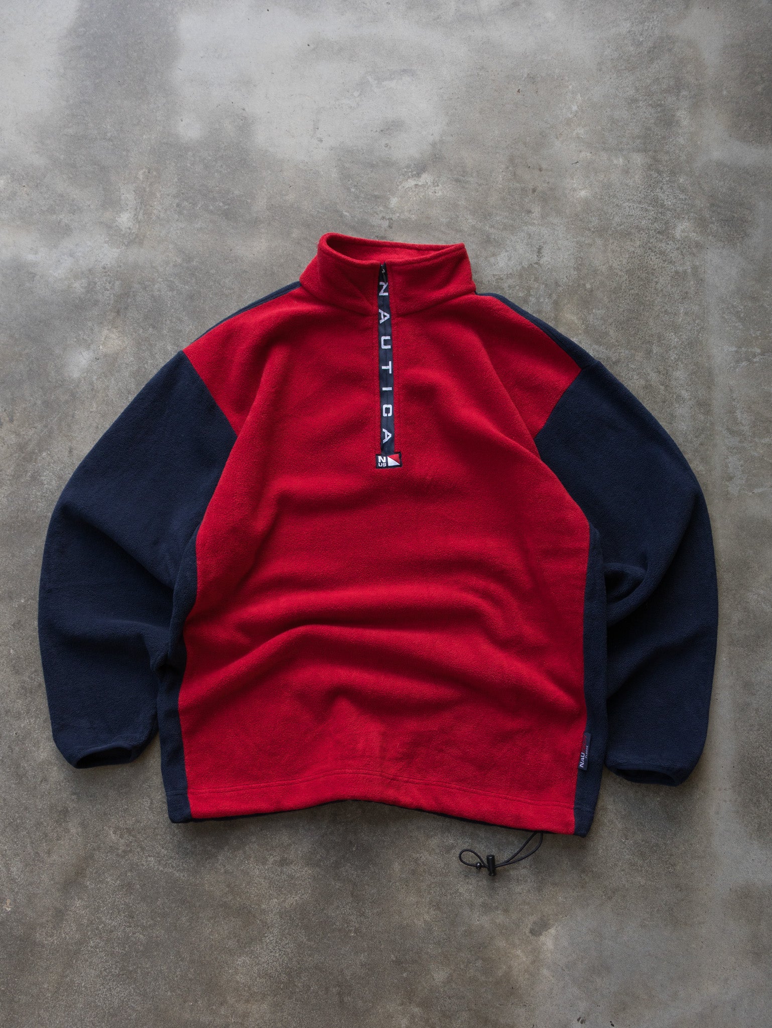 Vintage 90s Red & Navy Nautica Quarter Zip Fleece Sweatshirt (L)