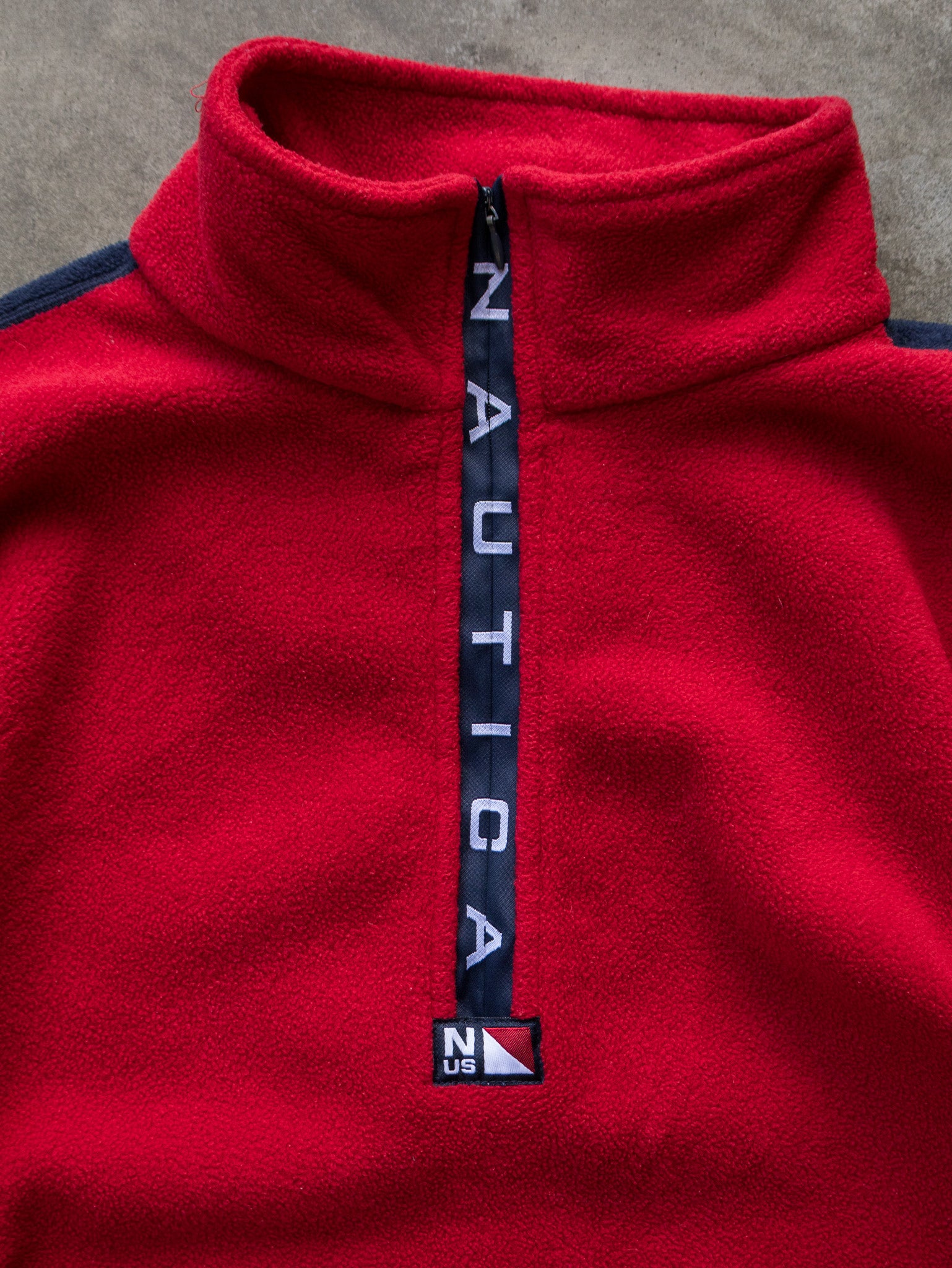 Vintage 90s Red & Navy Nautica Quarter Zip Fleece Sweatshirt (L)