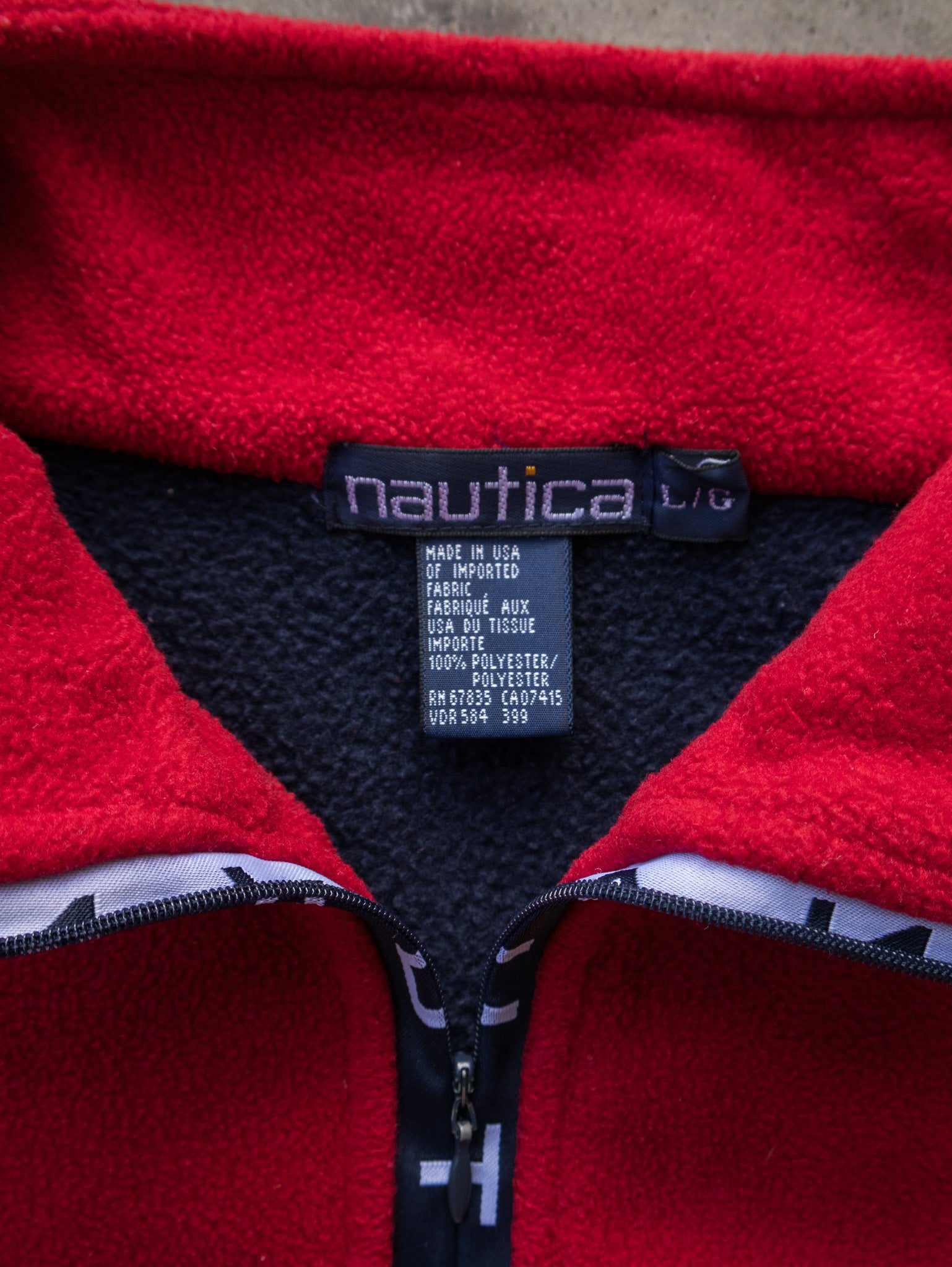 Vintage 90s Red & Navy Nautica Quarter Zip Fleece Sweatshirt (L)