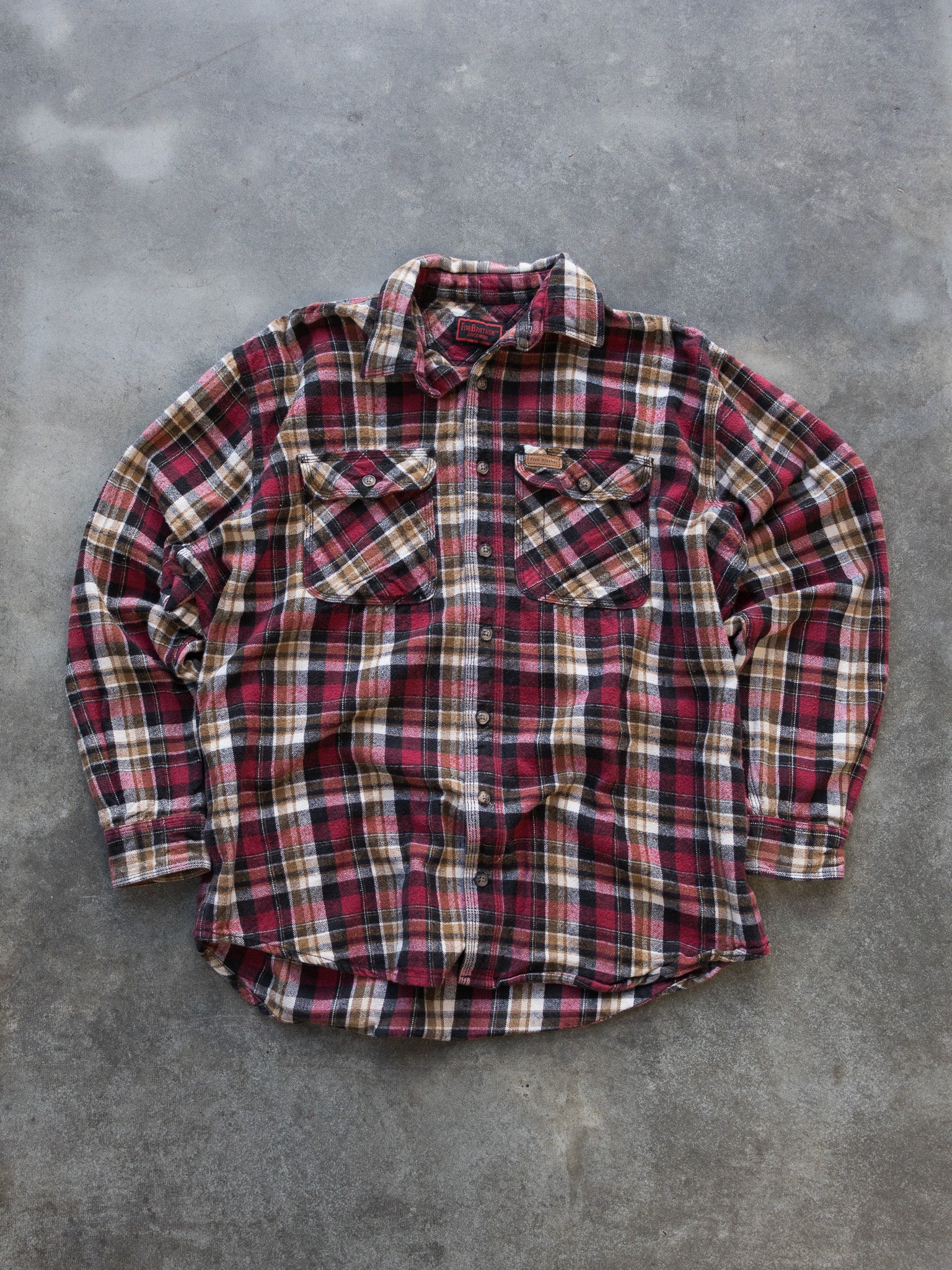 Vintage Five Brother Red & Brown Plaid Flannel Shirt (XL)