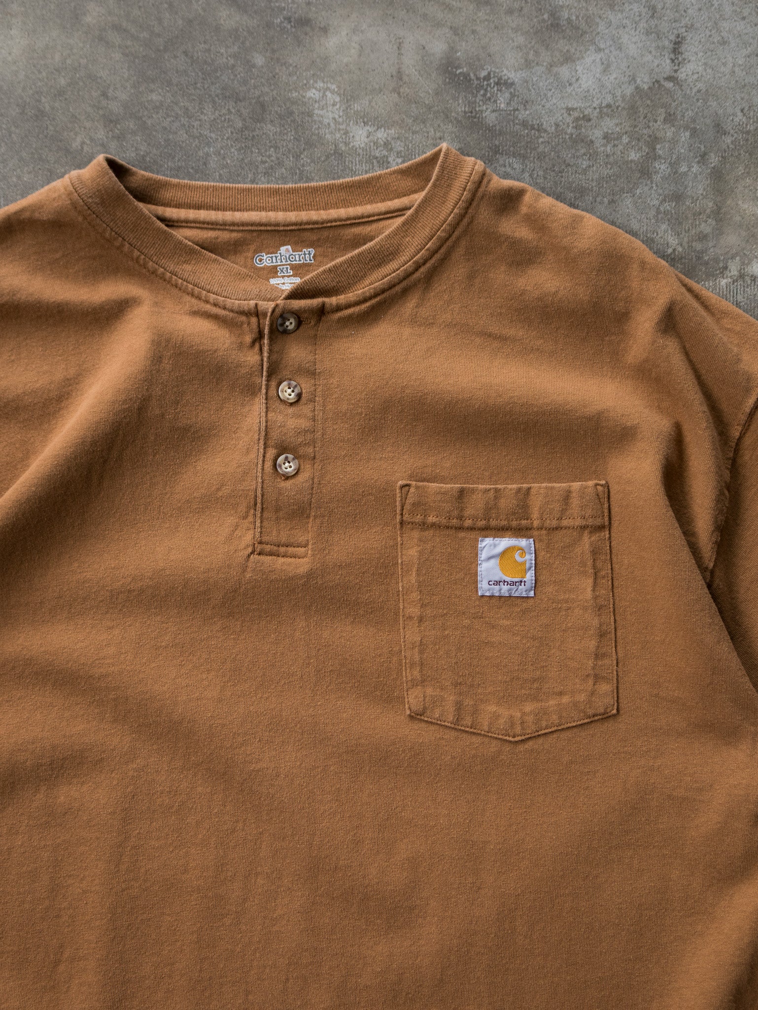 Vintage Brown Carhartt Pocket Henley Tee (XL)