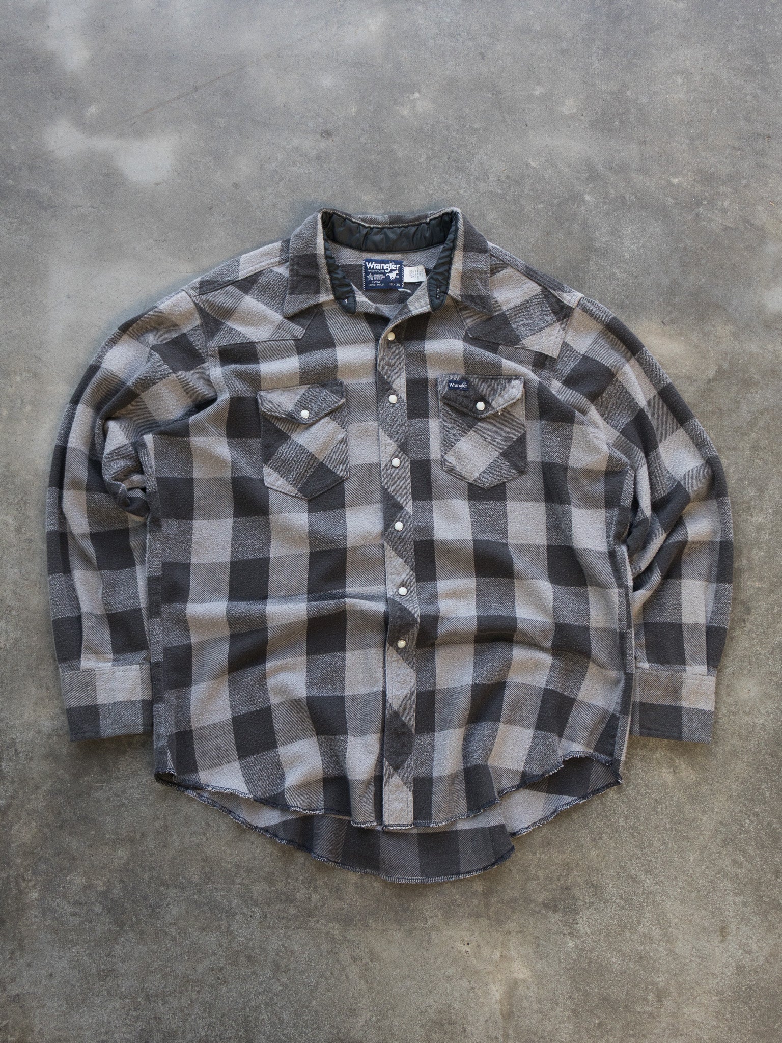 Vintage Wrangler Grey & Black Check Flannel Shirt (XL)