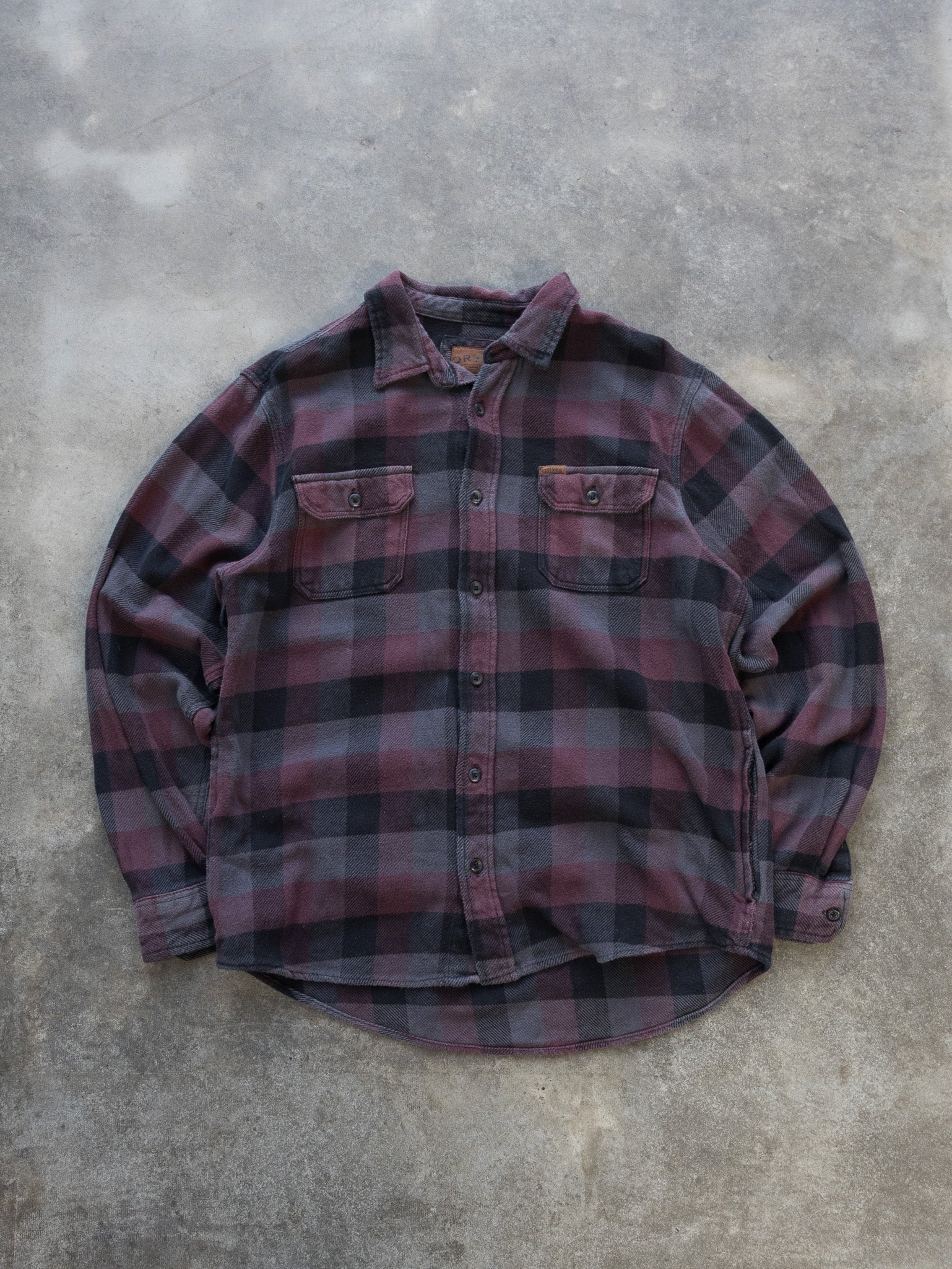 Vintage Burgundy & Grey Check Flannel Shirt (L)