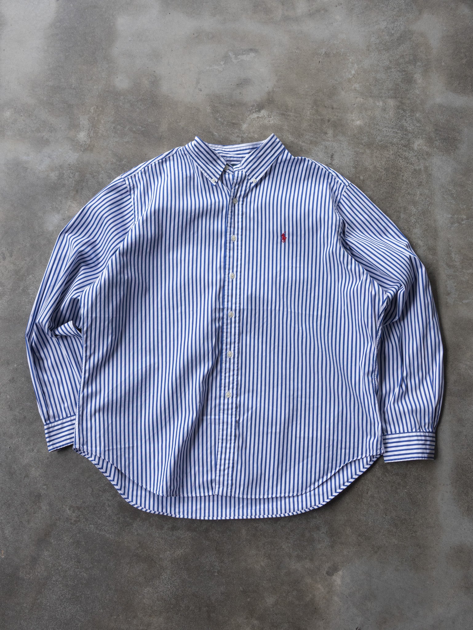 Vintage 00s Blue Ralph Lauren Striped Shirt (2XL)