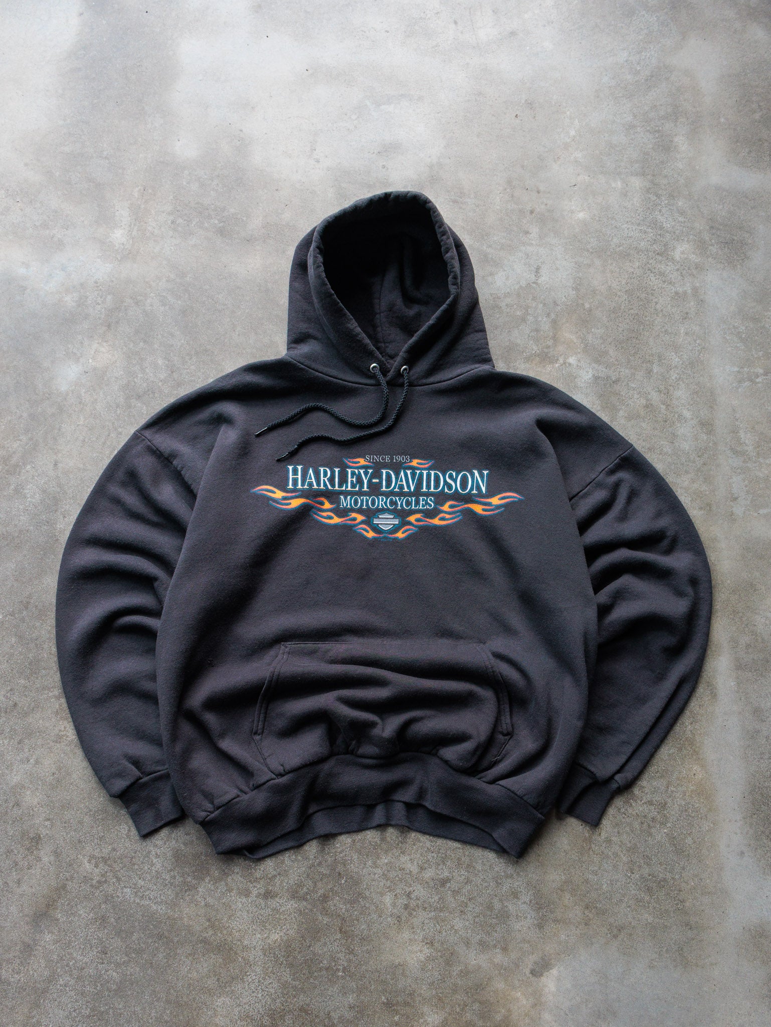 Vintage 00s Black Harley-Davidson Flame Topeka Kansas Hoodie (XL)