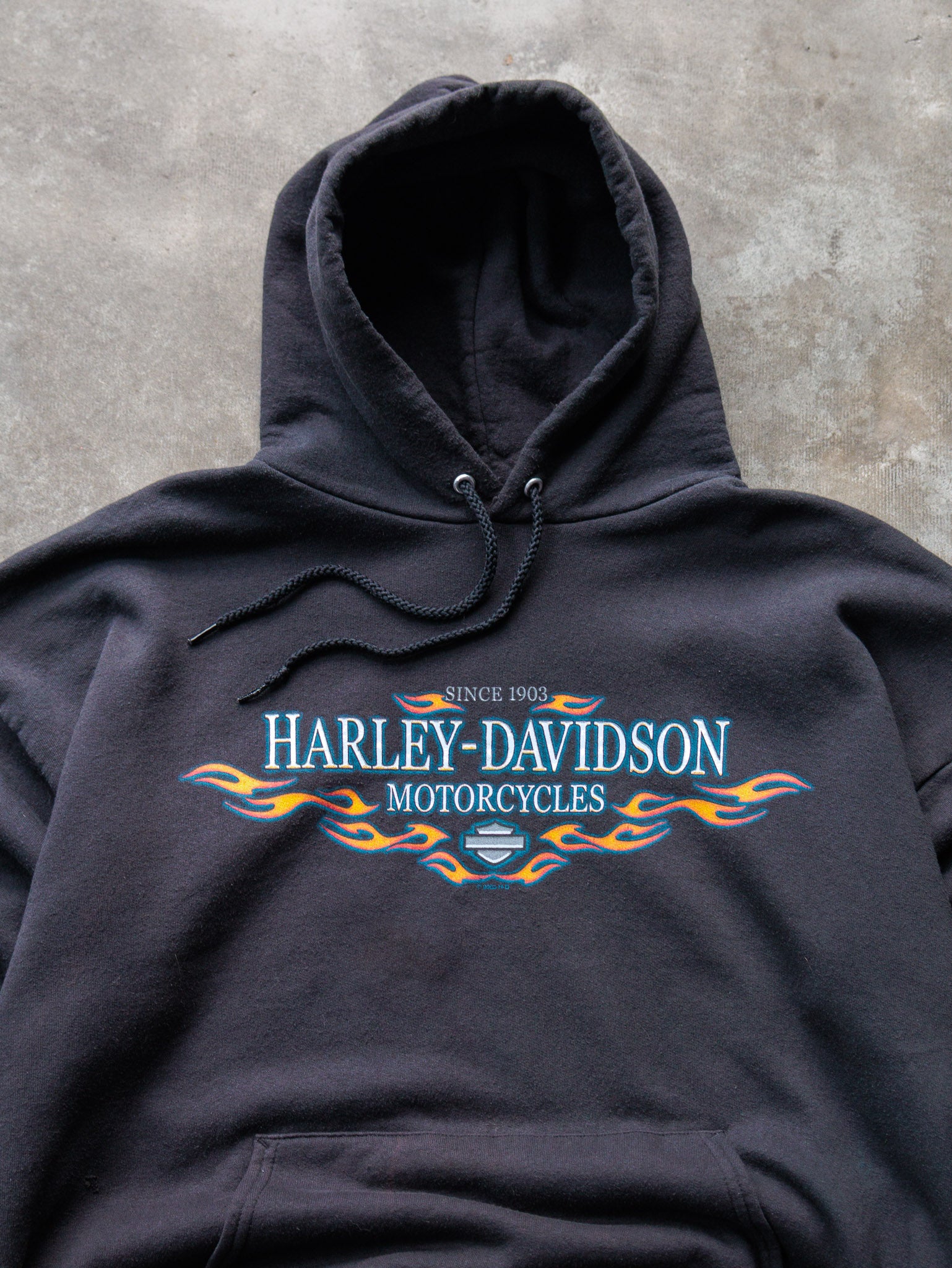 Vintage 00s Black Harley-Davidson Flame Topeka Kansas Hoodie (XL)