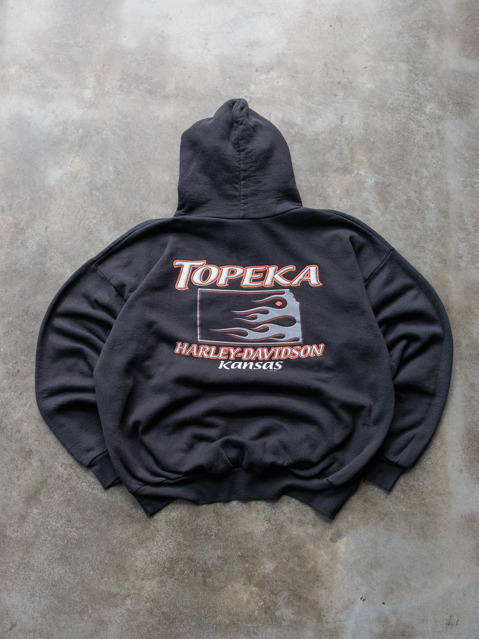 Vintage 00s Black Harley-Davidson Flame Topeka Kansas Hoodie (XL)