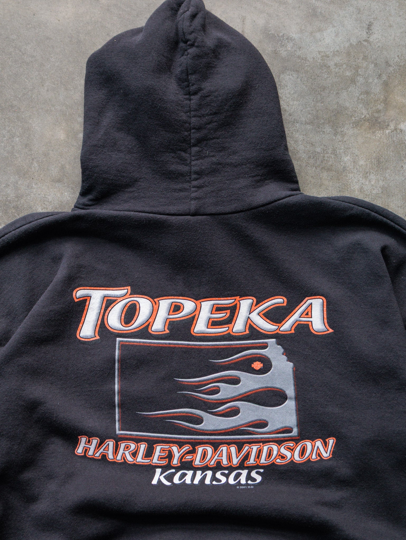 Vintage 00s Black Harley-Davidson Flame Topeka Kansas Hoodie (XL)