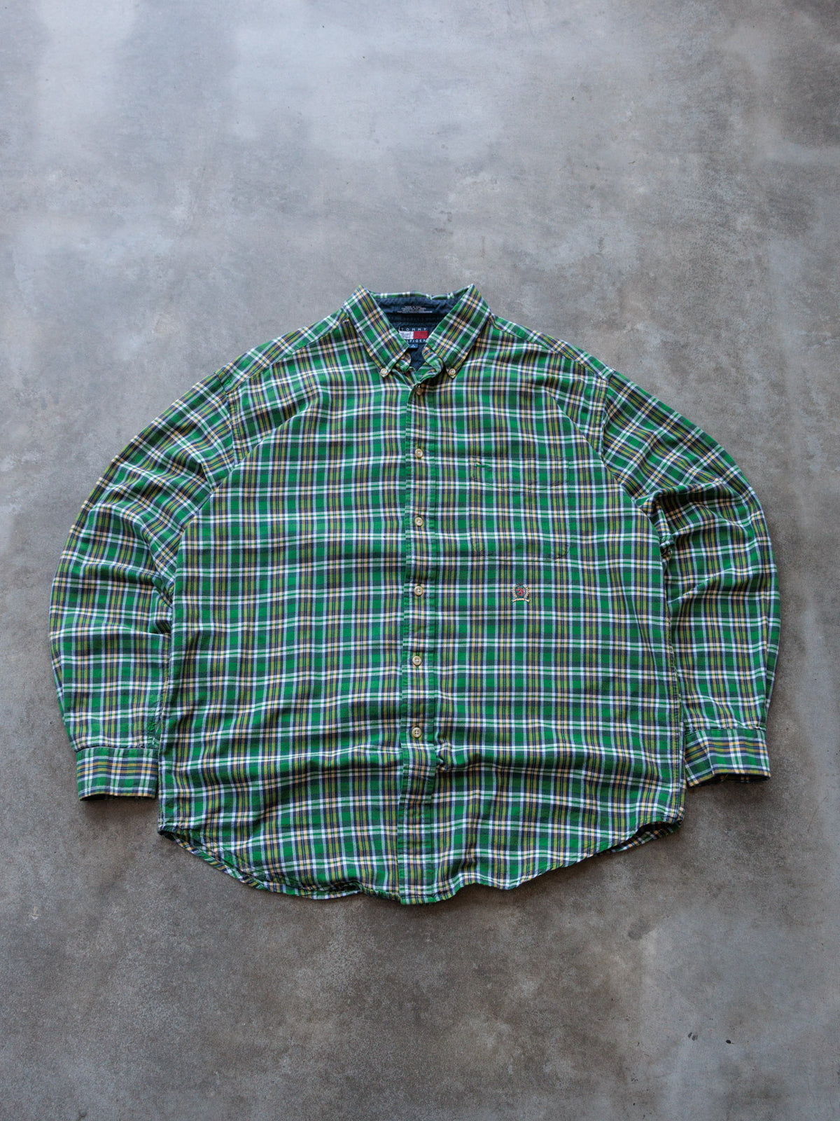 Vintage 90s Green Plaid Tommy Hilfiger Shirt (L)