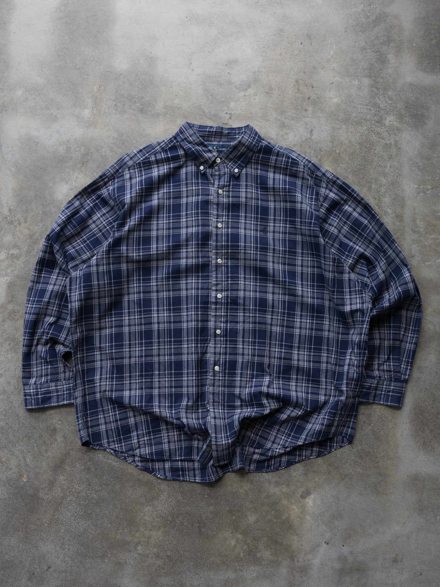 Vintage Blue Plaid Ralph Lauren Shirt (2XL)