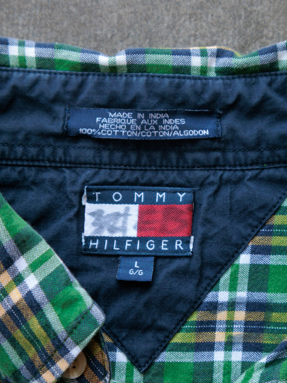 Vintage 90s Green Plaid Tommy Hilfiger Shirt (L)