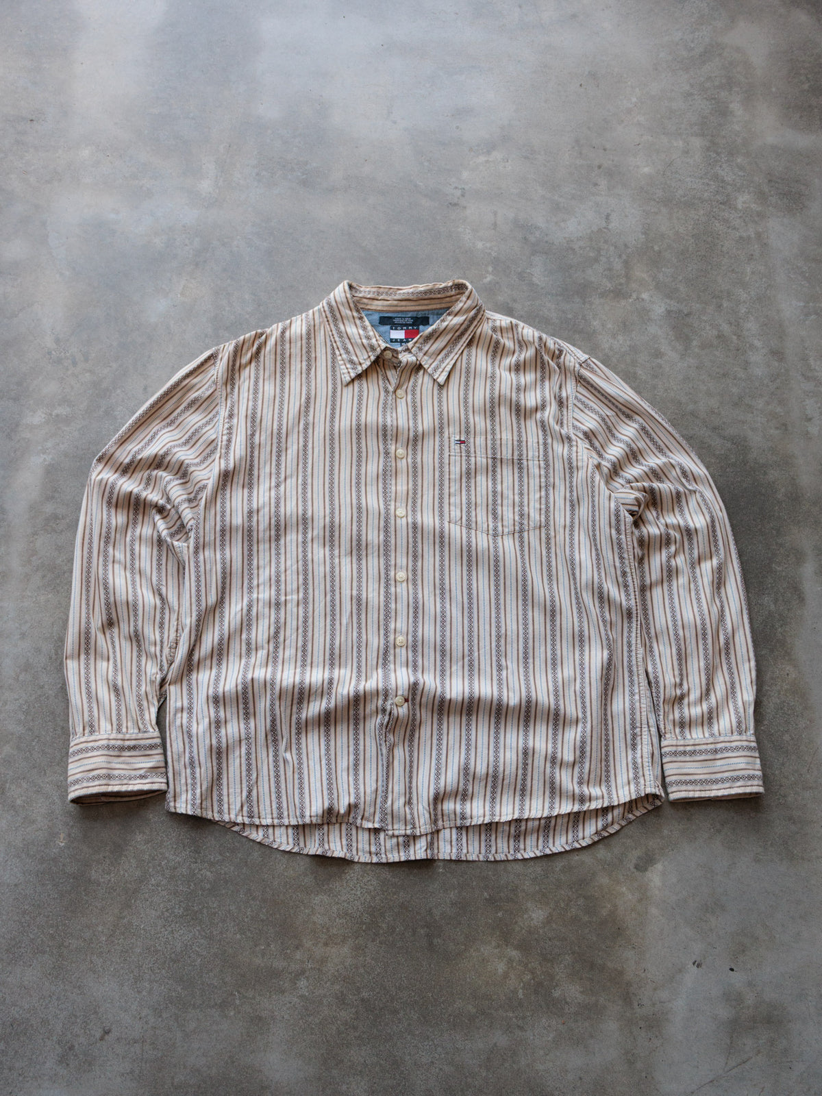 Vintage 00s Beige Striped Tommy Jeans Shirt (XL)