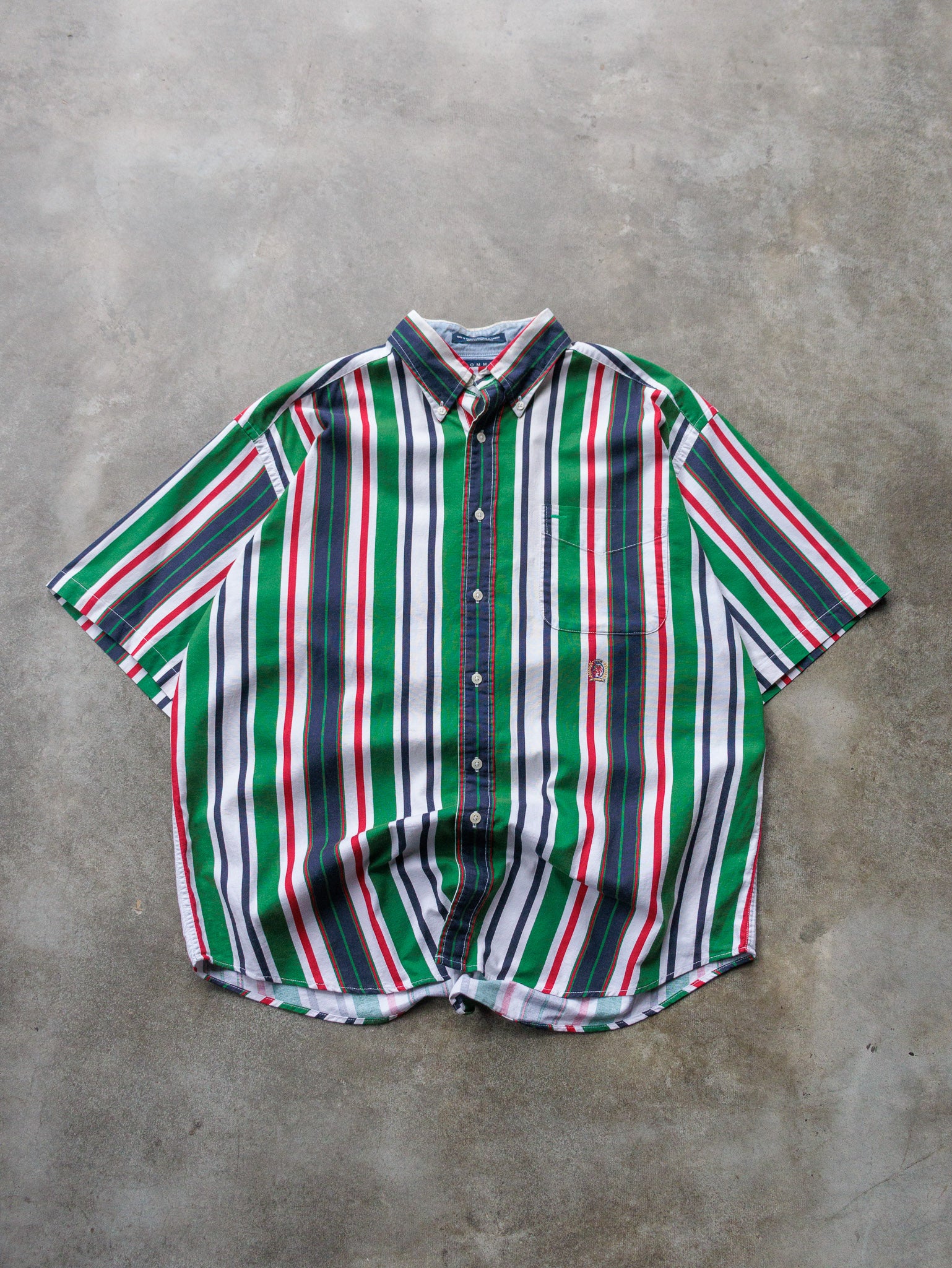 Vintage 90s Multicolor Striped Tommy Hilfiger Short Sleeve Shirt (L)