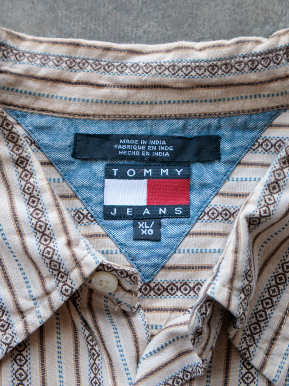 Vintage 00s Beige Striped Tommy Jeans Shirt (XL)