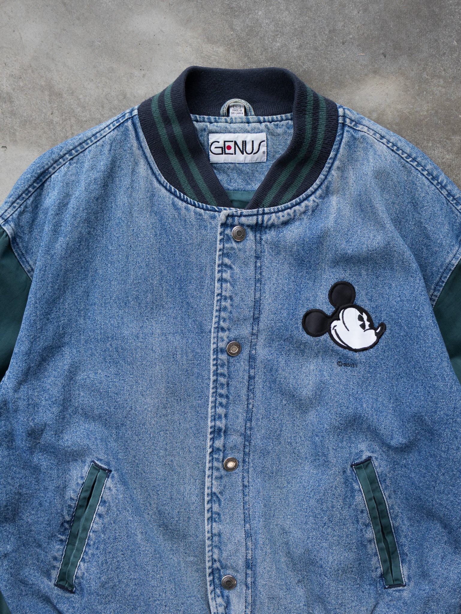 Vintage Mickey Mouse Denim Varsity Jacket (L)