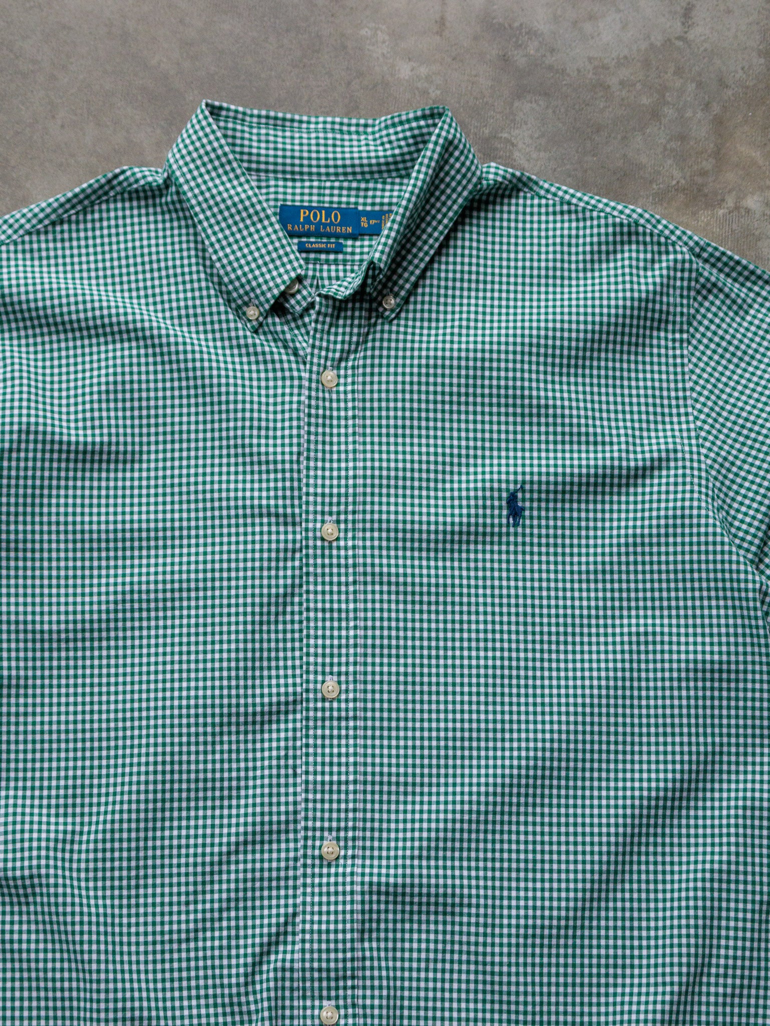 Vintage Green & White Gingham Polo Ralph Lauren Shirt (XL)