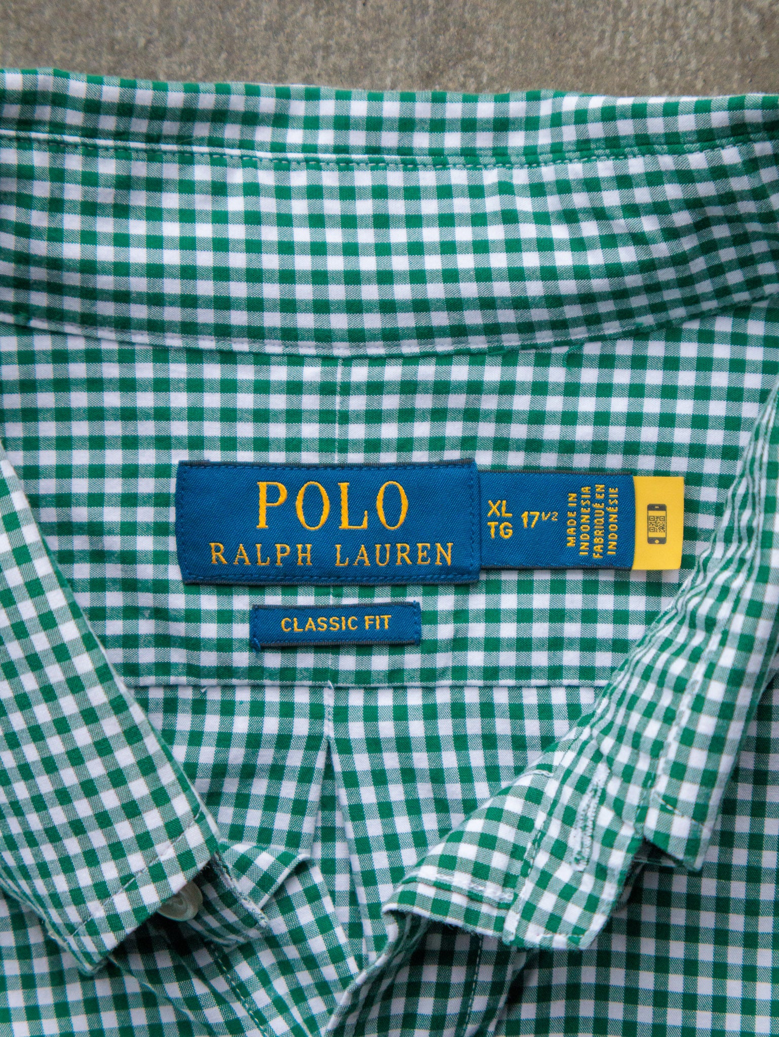 Vintage Green & White Gingham Polo Ralph Lauren Shirt (XL)