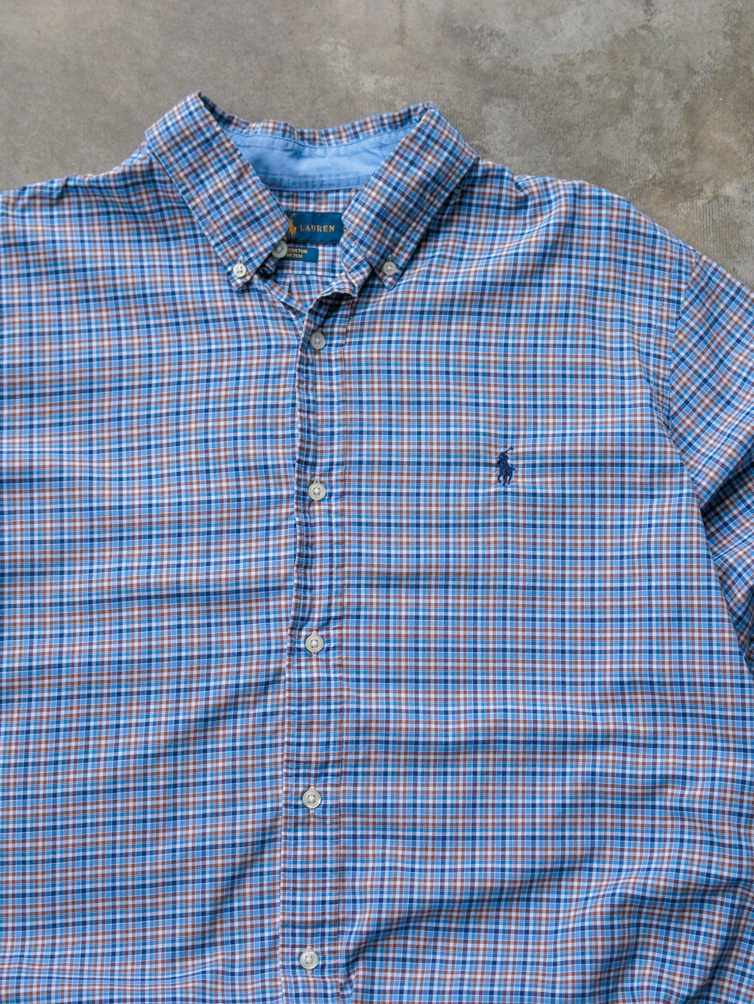 Vintage Blue & Brown Plaid Ralph Lauren Shirt (XL)