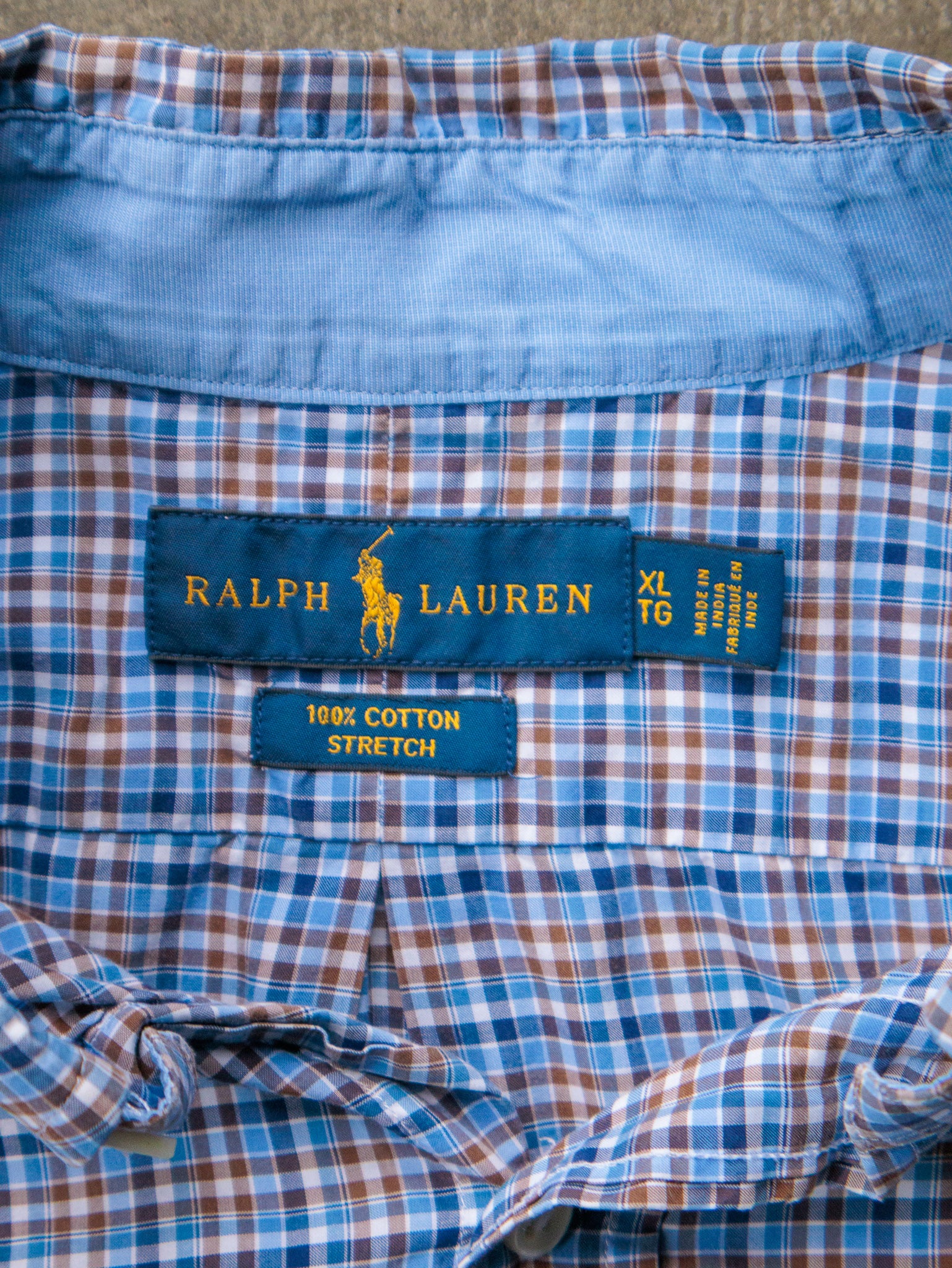 Vintage Blue & Brown Plaid Ralph Lauren Shirt (XL)