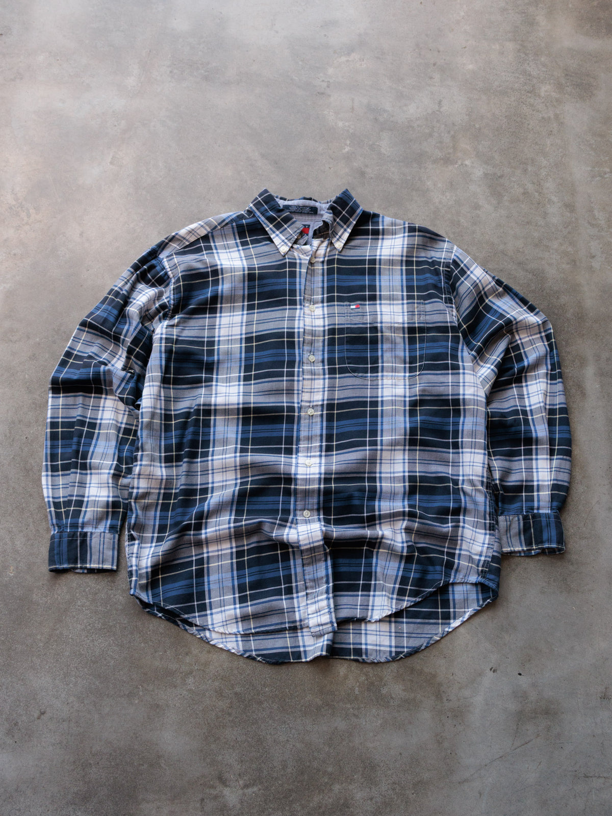 Vintage 00s Navy Plaid Tommy Hilfiger Shirt (M)