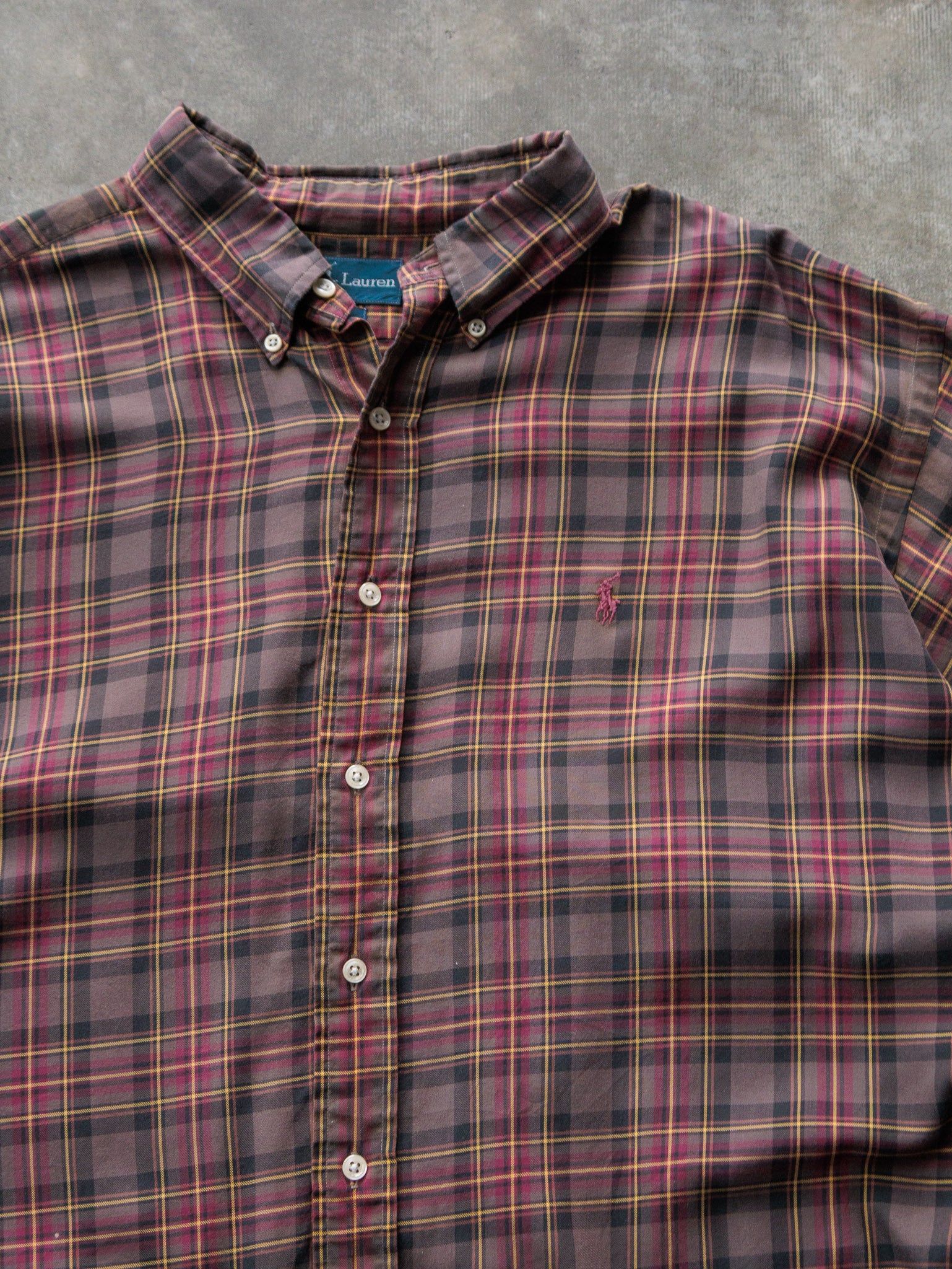 Vintage 90s Brown & Maroon Plaid Ralph Lauren Shirt (XL)